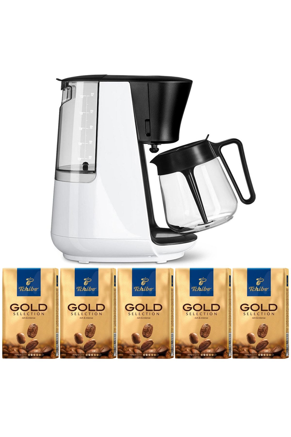 Tchibo Filtre Kahve Makinesi Let's Brew Beyaz + 5 Paket Gold Selection 250 Gr