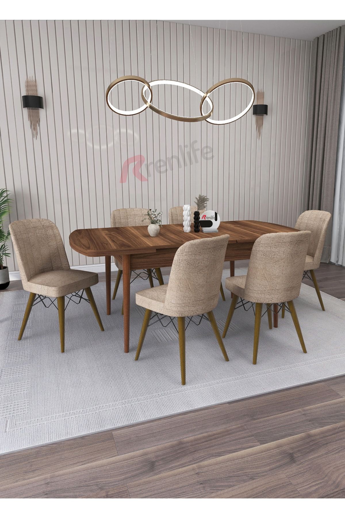 Renlife Masa Sandalye Takımı Salon/mutfak Masası Açılabilir 6 Kişilik (kemençe-cappuccino Sandalye)