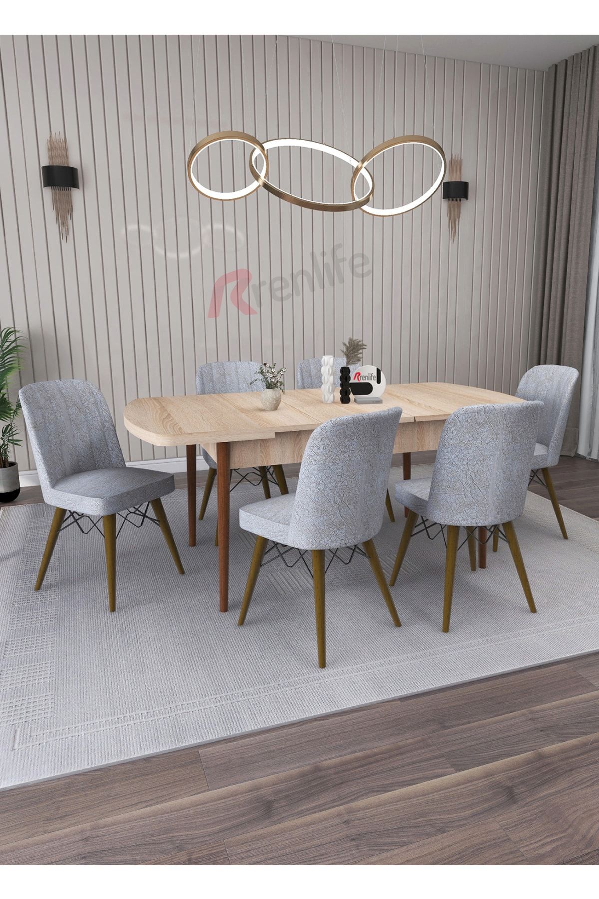 Renlife Masa Sandalye Takımı Salon/mutfak Masası Açılabilir 6 Kişilik (sonomo-krem Sandalye)