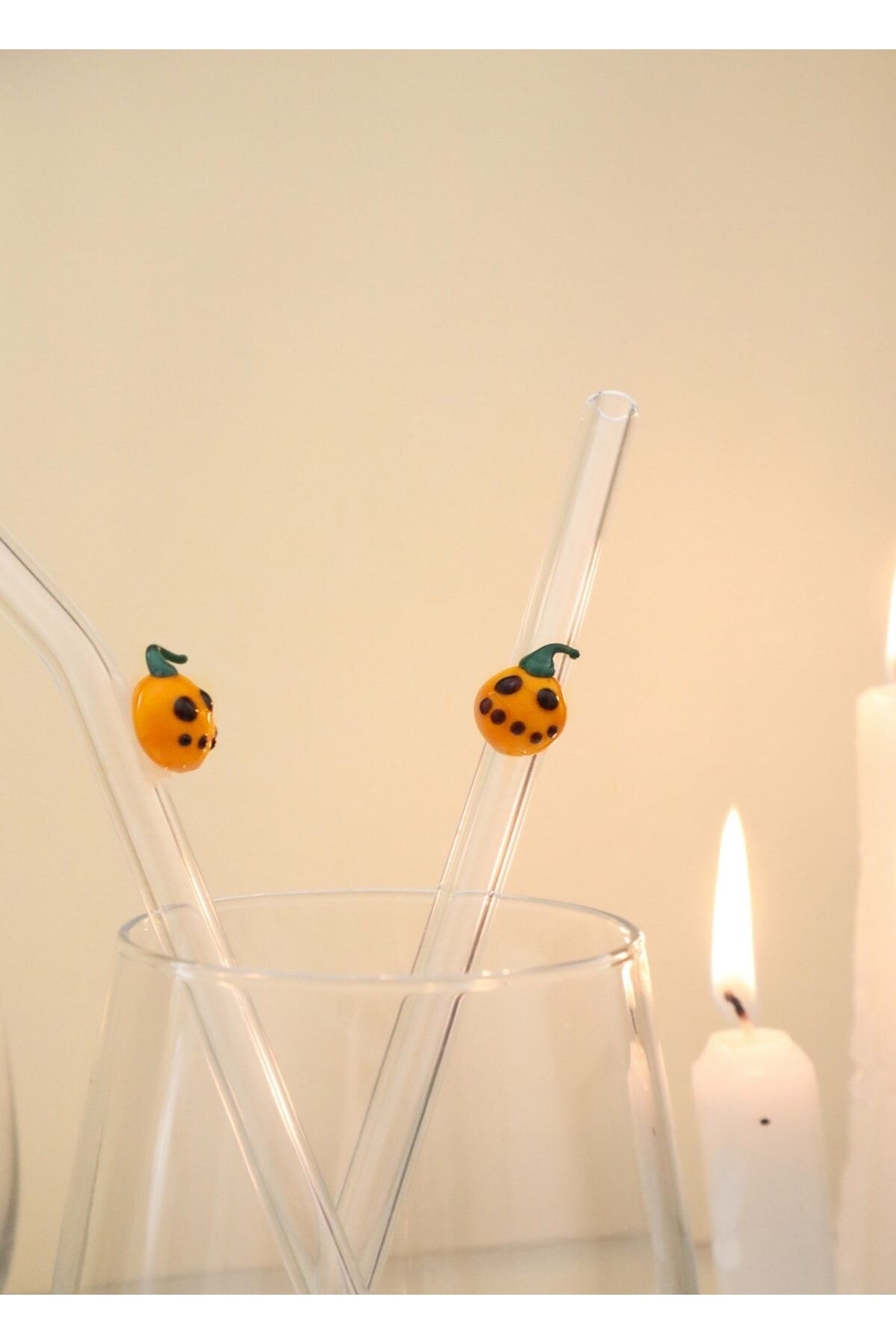 ADAMODART Halloween Balkabağı Temalı Dekoratif 2’li Cam Pipet