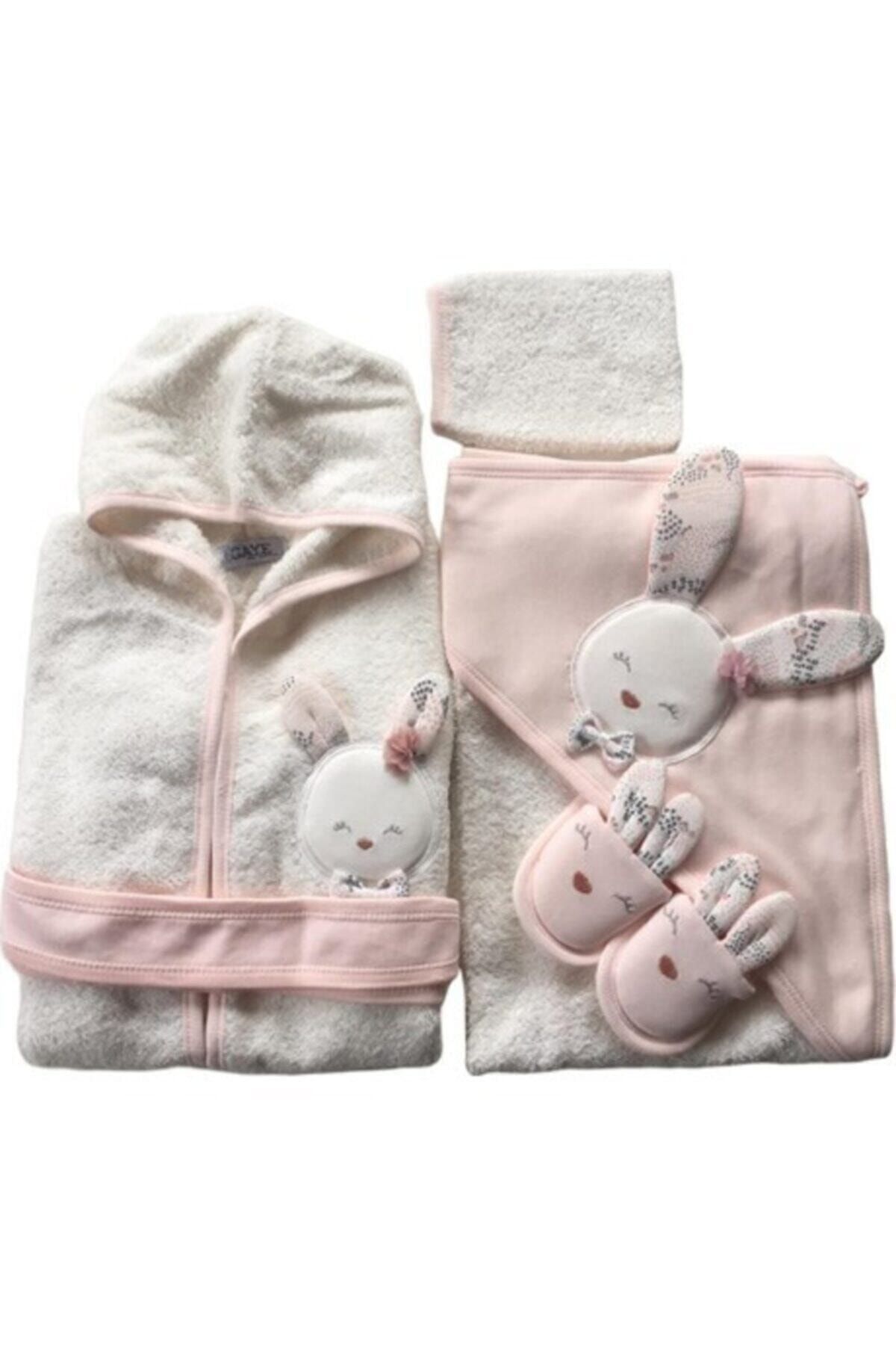Genel Markalar Kız Bebek Sevimli Tavşan Havlu Bornoz Takımı Somon S100826