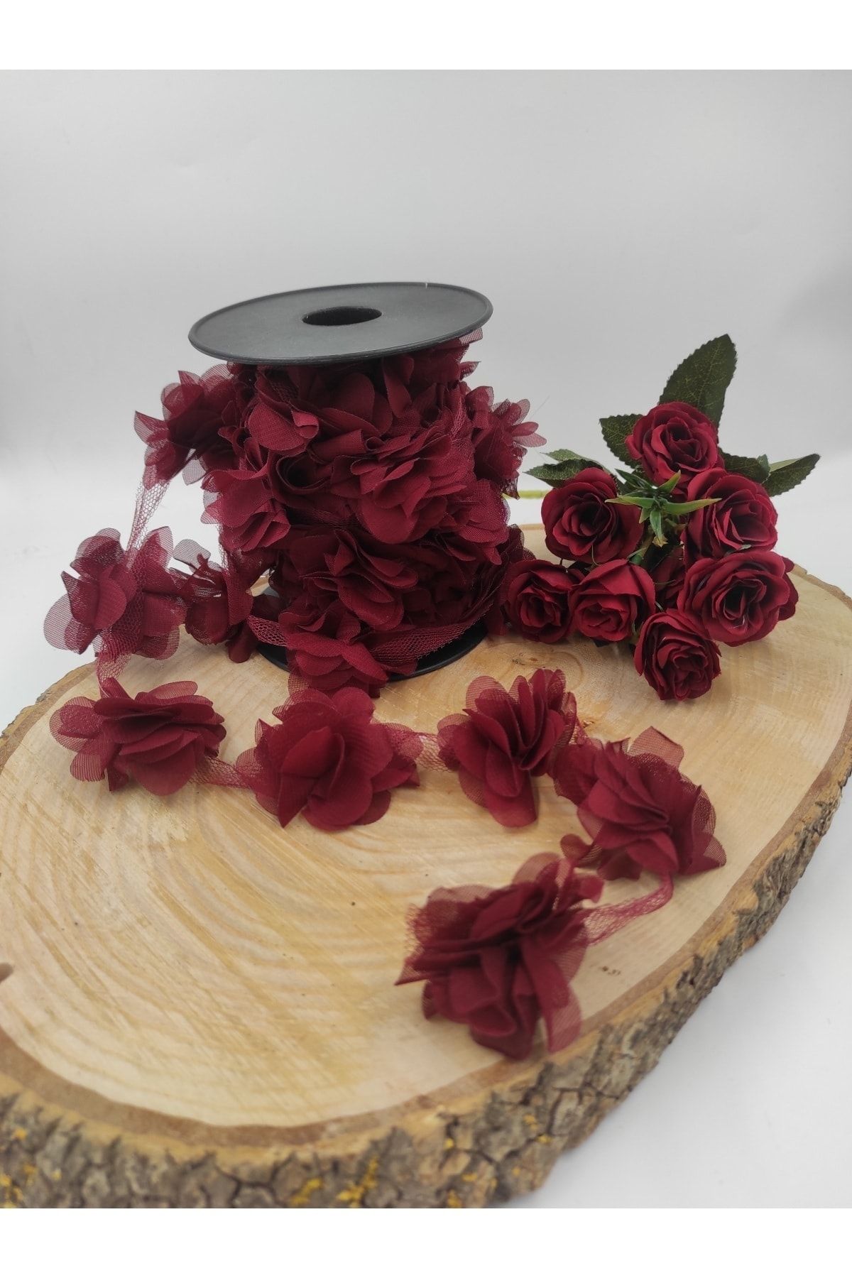 ecrin tuhafiye hobi 1m Gül Lazer Kesim Çiçek 12-13 Adet Organze Tül Kenar Süsü Tekstil Tasarım Kumaşı Yapay Süs