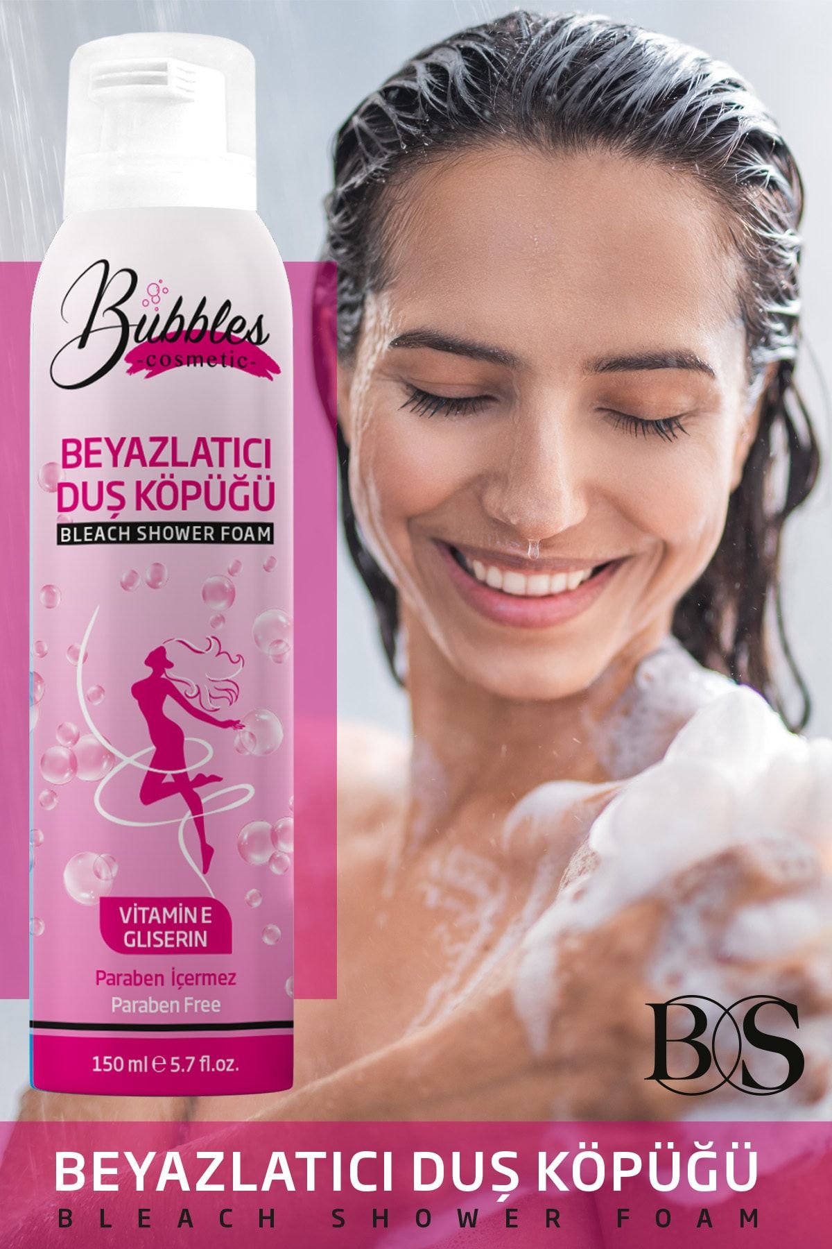 bs bubbles cosmetic Cilt Beyazlatıcı Duş Köpüğü Sprey 150ml -kadın Ekstra Nemlendirici