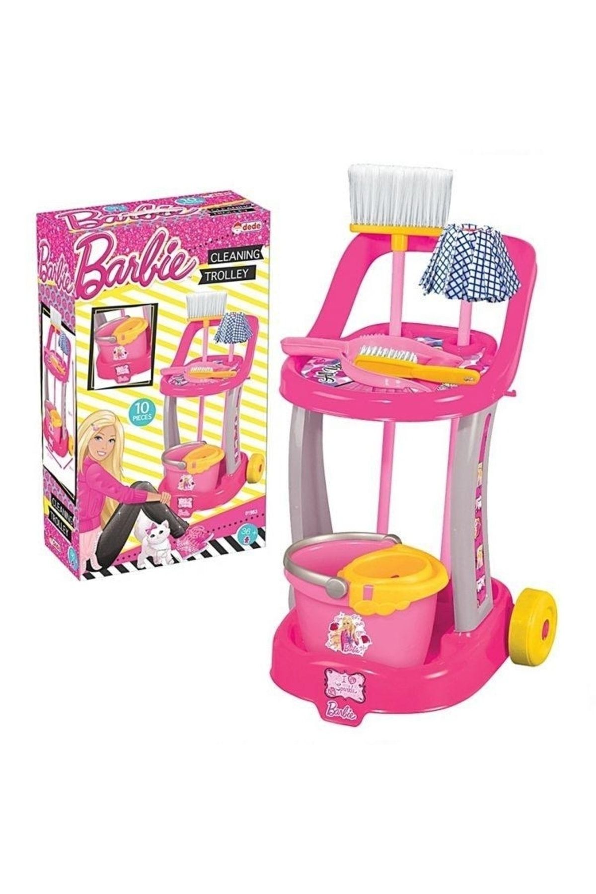 Barbie Kız Çocuk Oyuncak Temizlik Seti Viledalı Servis Arabalı Kova + Bez +süpürge + Kürek +paspas Lisanslı