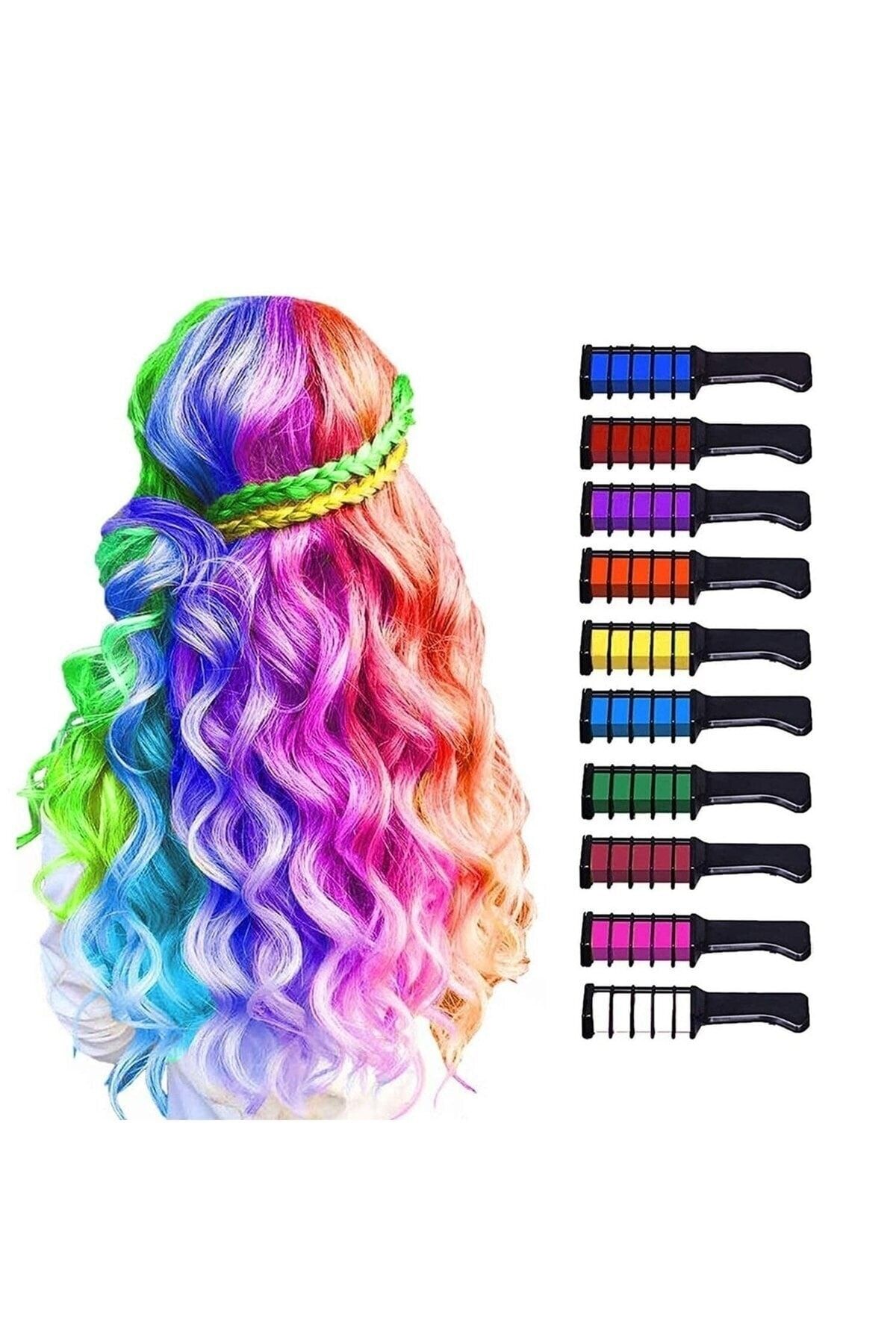 Deco Elit Saç Tebeşiri Taraklı 10 Lu Renkli Saç Boyası Tebeşiri Geçici Saç Tebeşir Seti Hair Chalk
