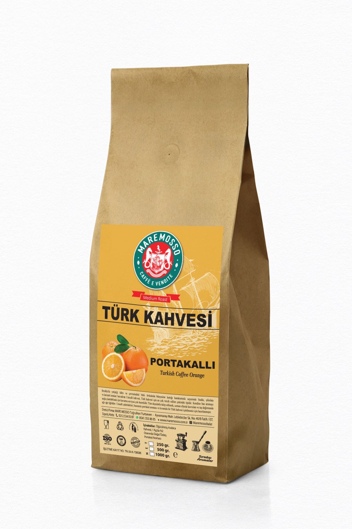Mare Mosso Caffe ê Vendite Portakal Aromalı Öğütülmüş Türk Kahvesi 1 Kg.