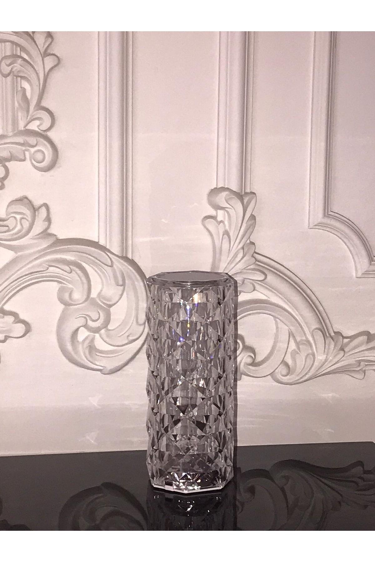 Crystal Palace Şarjlı Dokunmatik Sihirli Lamba Gri Gümüş Kristal Lamba Led Ledli Masa Gece Lambası 3 Renk Ynar 22cm