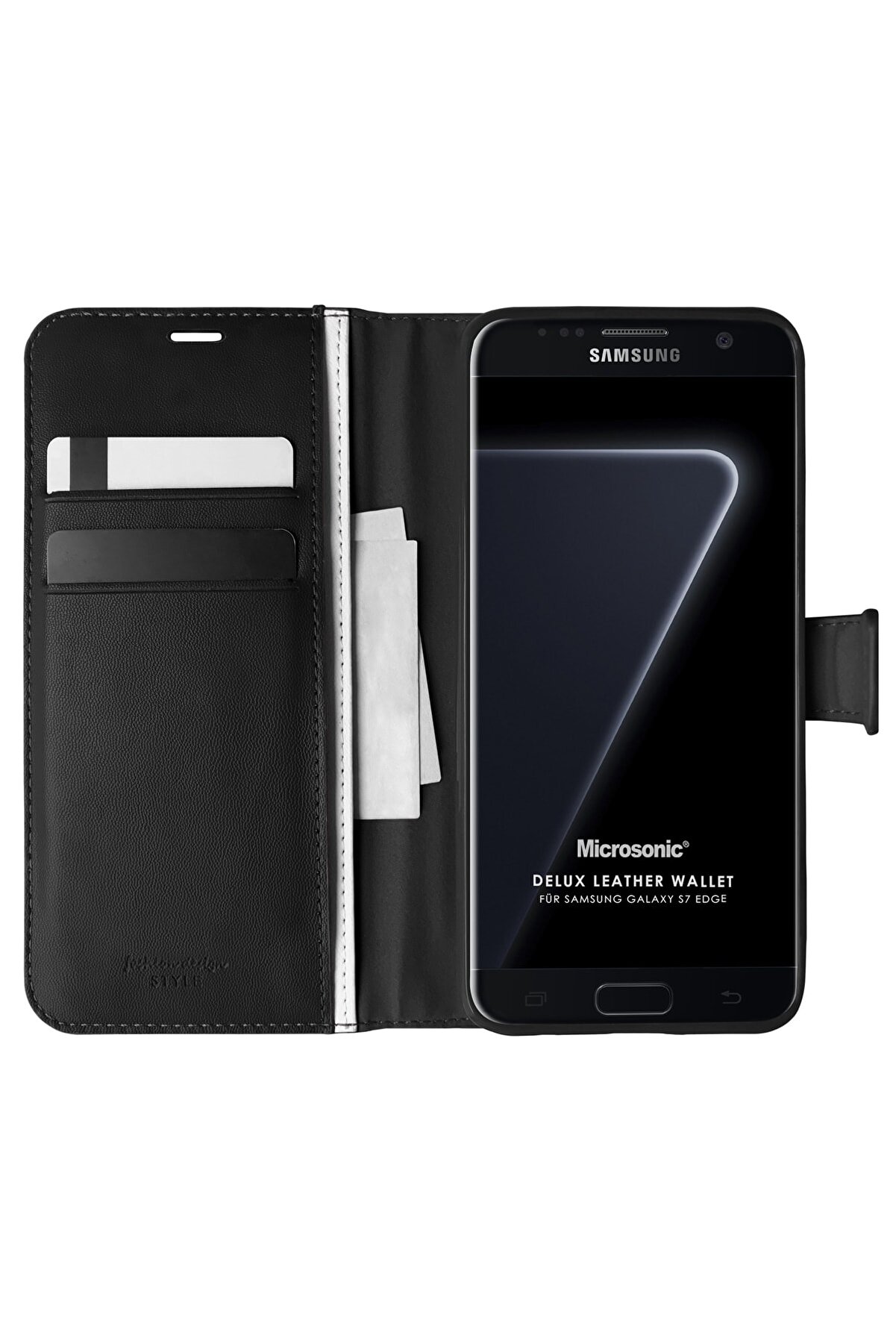 Microsonic Galaxy S7 Edge Kılıf Delux Leather Wallet Siyah