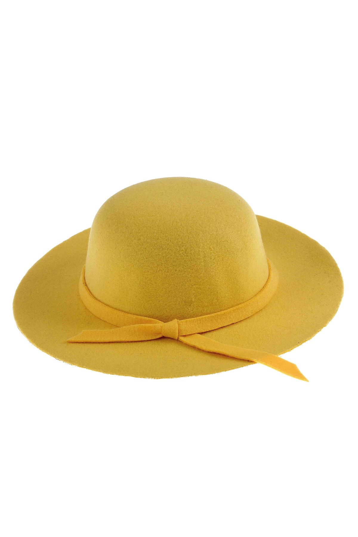 Bay Şapkacı Kız Çocuk Geniş Kenarlı Kaşe Şapka 7168 Sarı