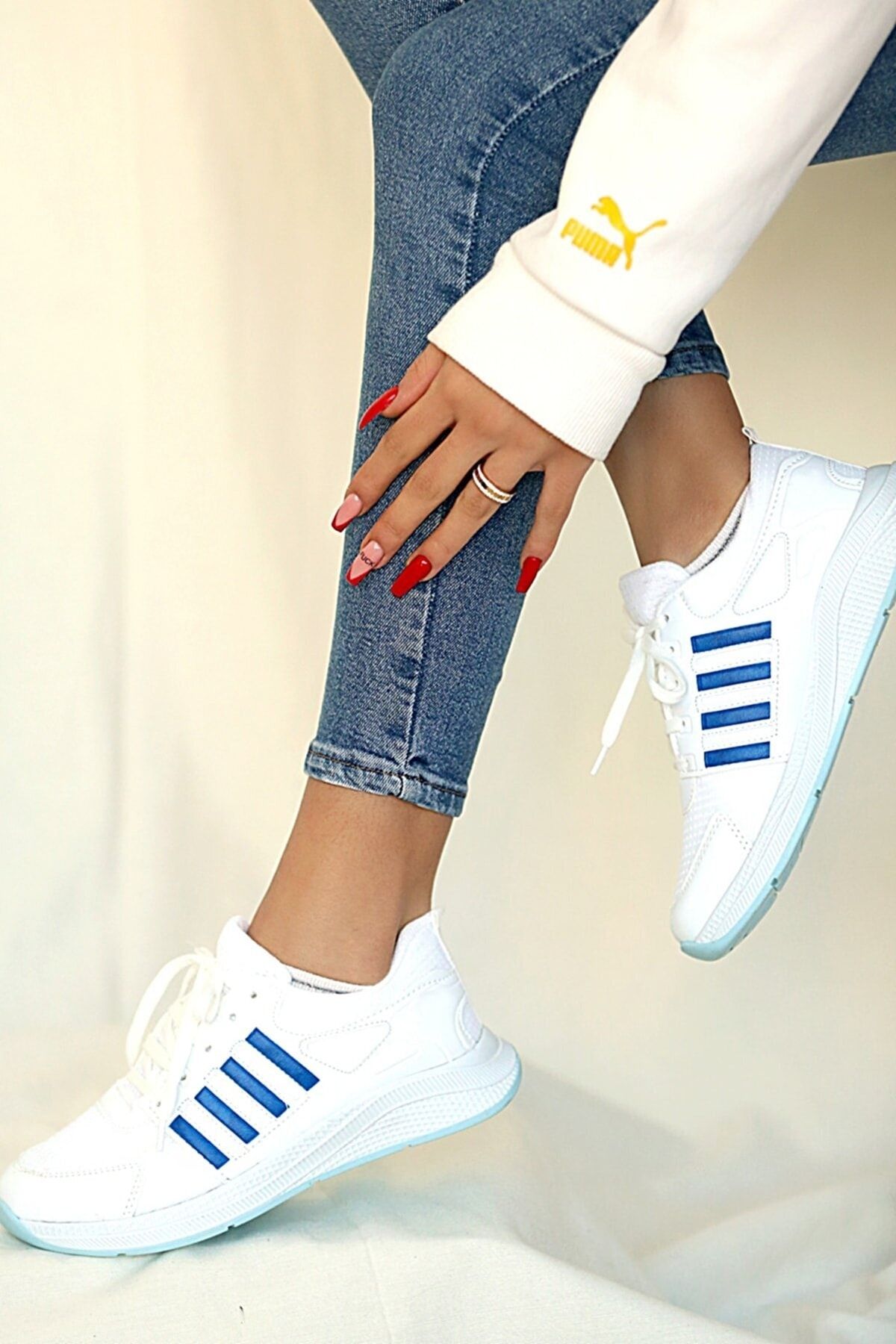 STOCON Unısex Günlük Ayakkabı Sneaker File Detaylı Beyaz Mavi