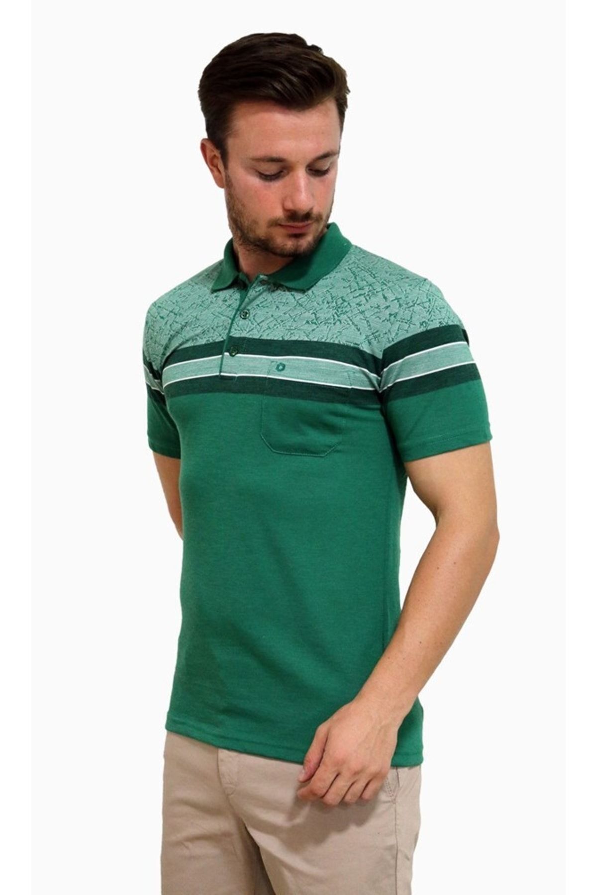 Diandor Erkek Polo Yaka T-shirt Yeşil-nefti-beyaz 2217009