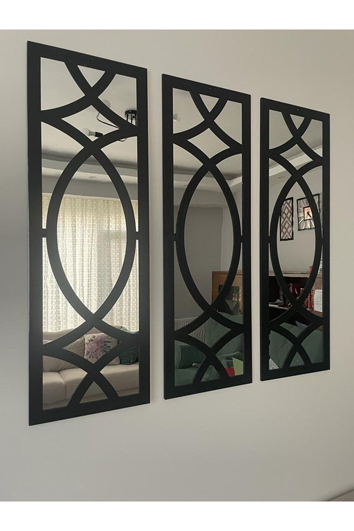 ONCA HEDİYELİK Dekoratif Geometrik Desenli Ayna Boyalı Hazır Pleksi Aynalı 3 Adet 20x60 Cm