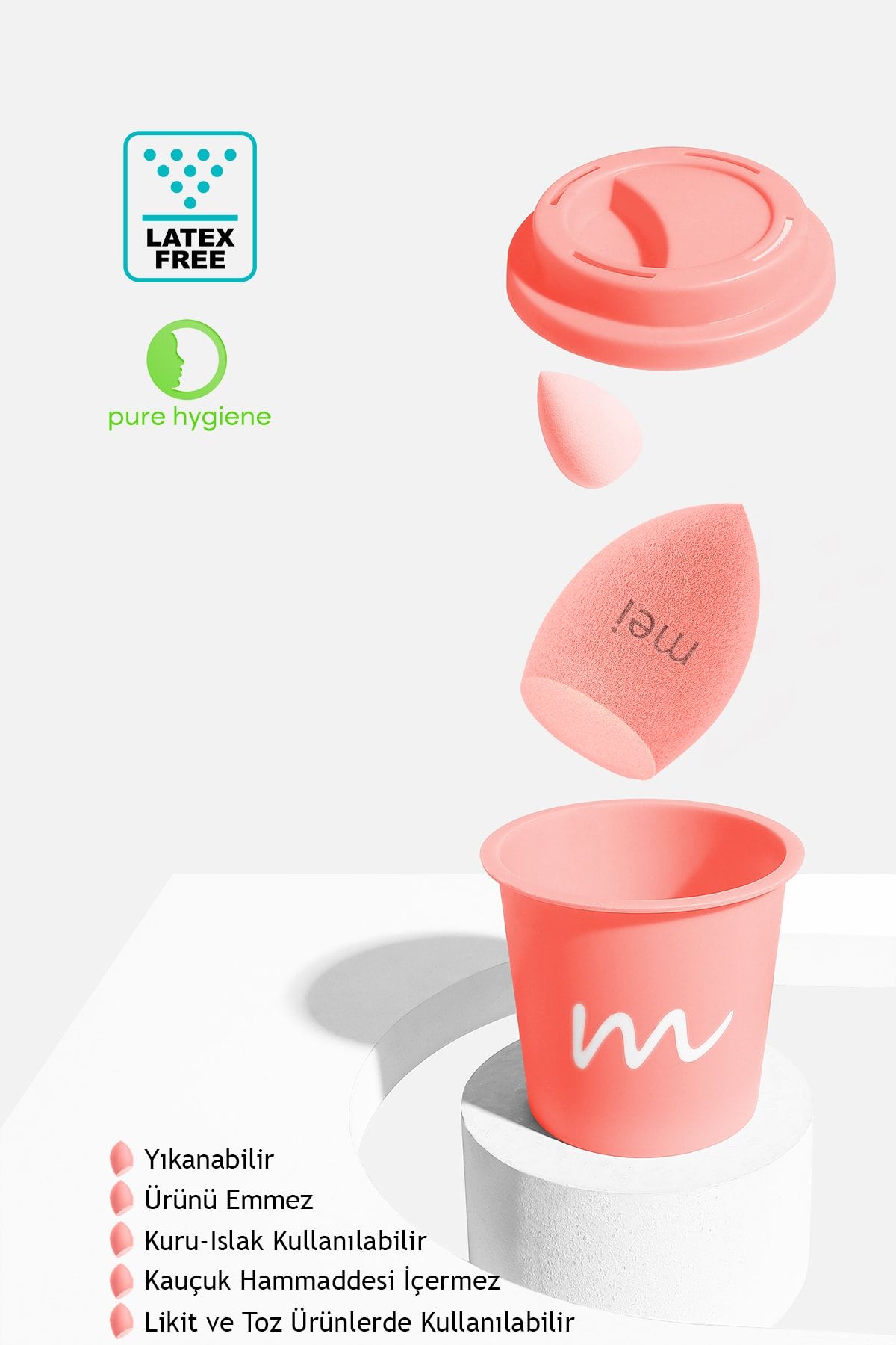 mei Makyaj Süngeri Fondöten Emmeyen Sponge Coffee Cup Hijyenik Flamingo Pink 1 Pro 1 Mini