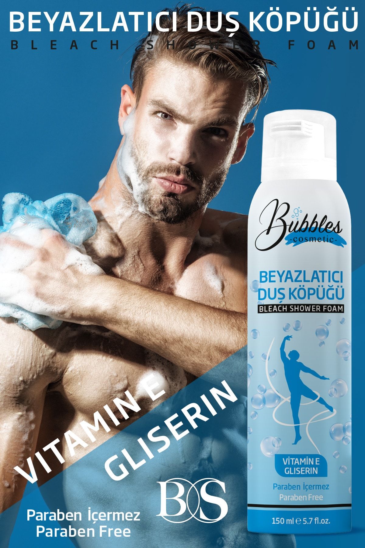 bs bubbles cosmetic Cilt Beyazlatıcı Duş Köpüğü Sprey 150ml –erkek Ekstra Nemlendirici Vücut Sivilcelerine Yoğun Etki