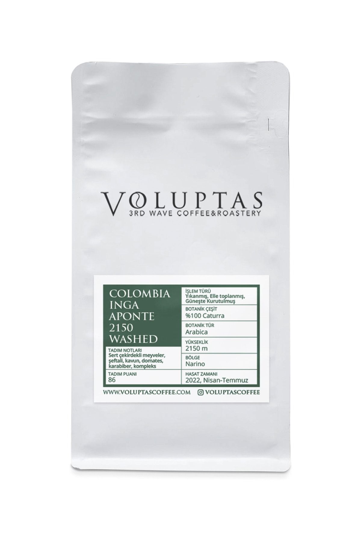 VOLUPTAS COFFEE Colombia Inga Aponte 2150 Yöresel Kahve 250 Gr
