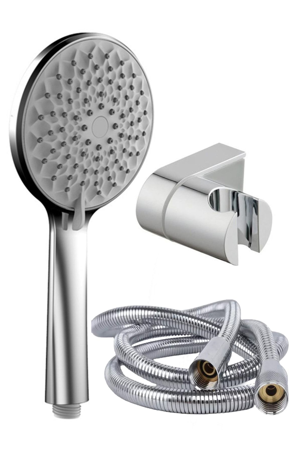KUSTAR Nilüfer 3 In 1 5 Fonksiyonlu Banyo Duş Başlığı Seti L Mafsal Ve 1,5 Metre Örgülü Hortum Seti