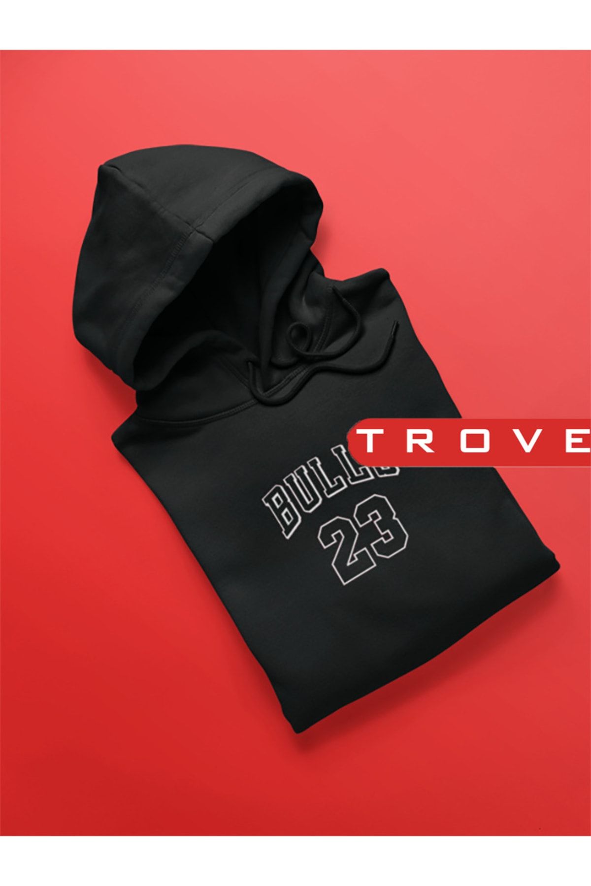 TROVE Unısex Kadın Erkek Bulls 23 Chicago Siyah Kapüşonlu %100 Pamuk Tasarım Sweatshirt