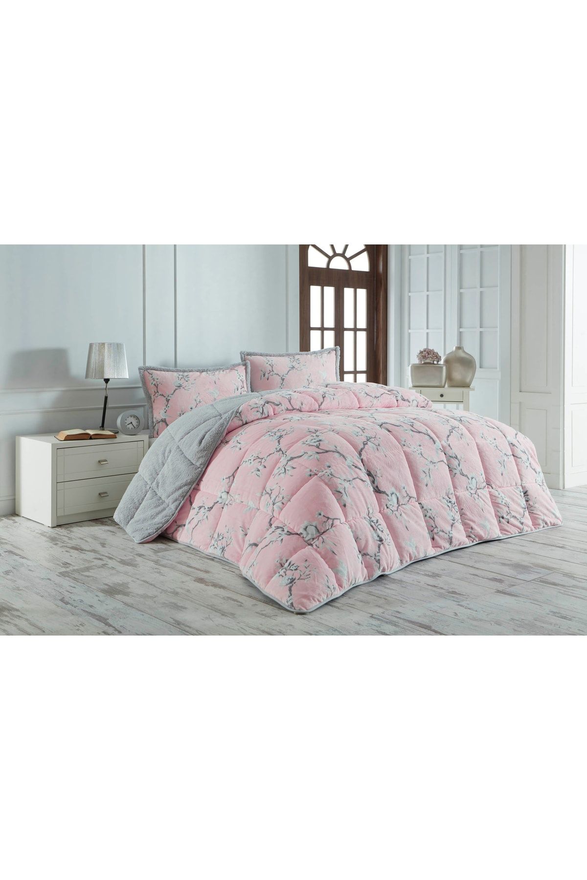 Merinos Comforter Çift Kişilik Yorgan Set Eylül Gri