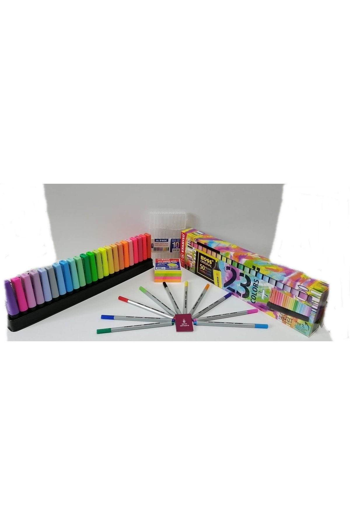 Stabilo Boss 23 Renk 50.yıl Seti + 10 Renk Keçe Uç Kalem+400 Sayfalı Yapışkanlı Kağıt