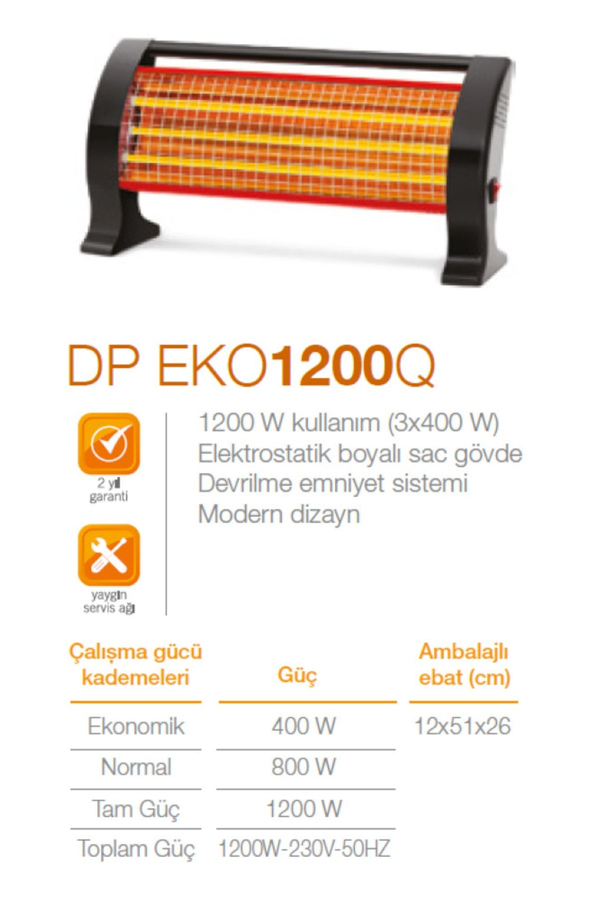 Minisan Dp-1200q 1200 W Elektrikli Quartz Isıtıcı