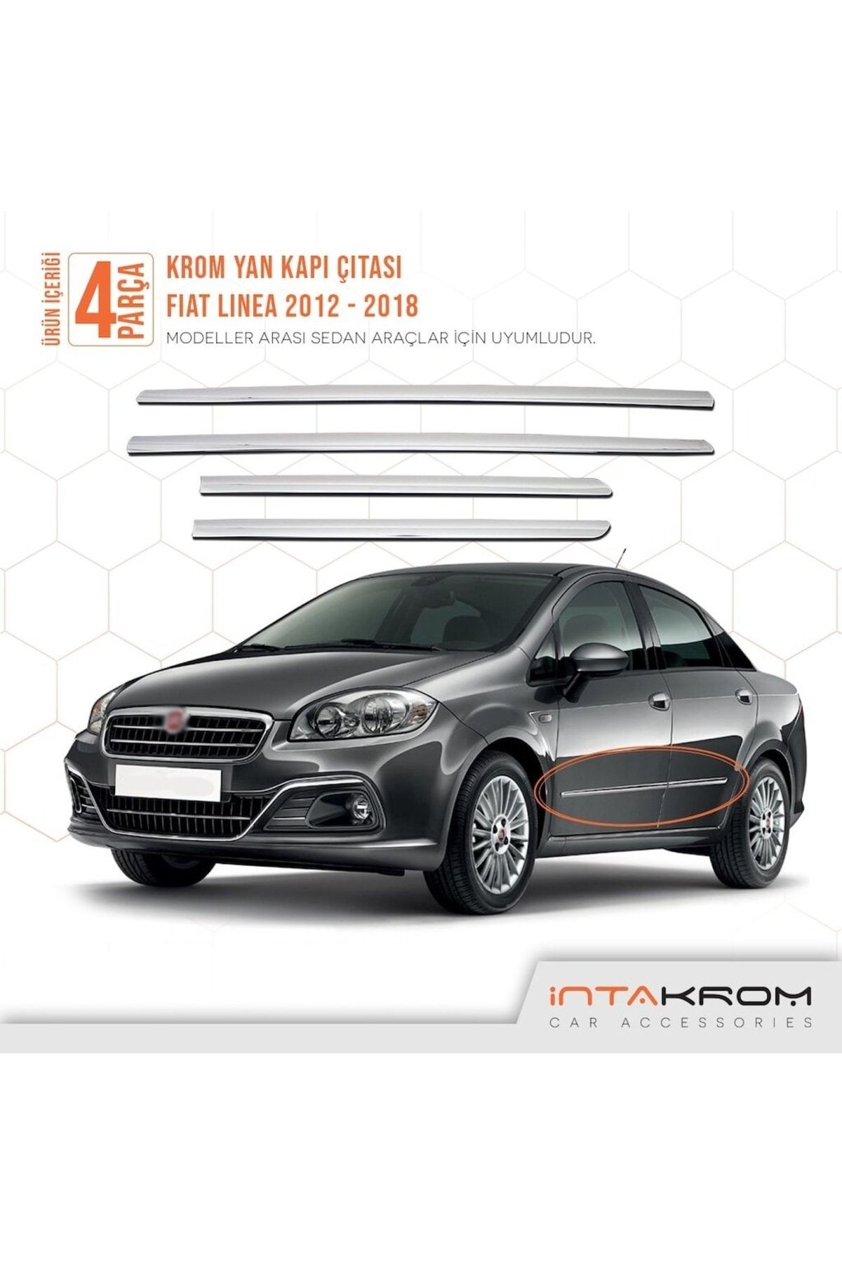 İntachrom Fiat Linea Krom Yan Kapı Çıtası 2012-2018