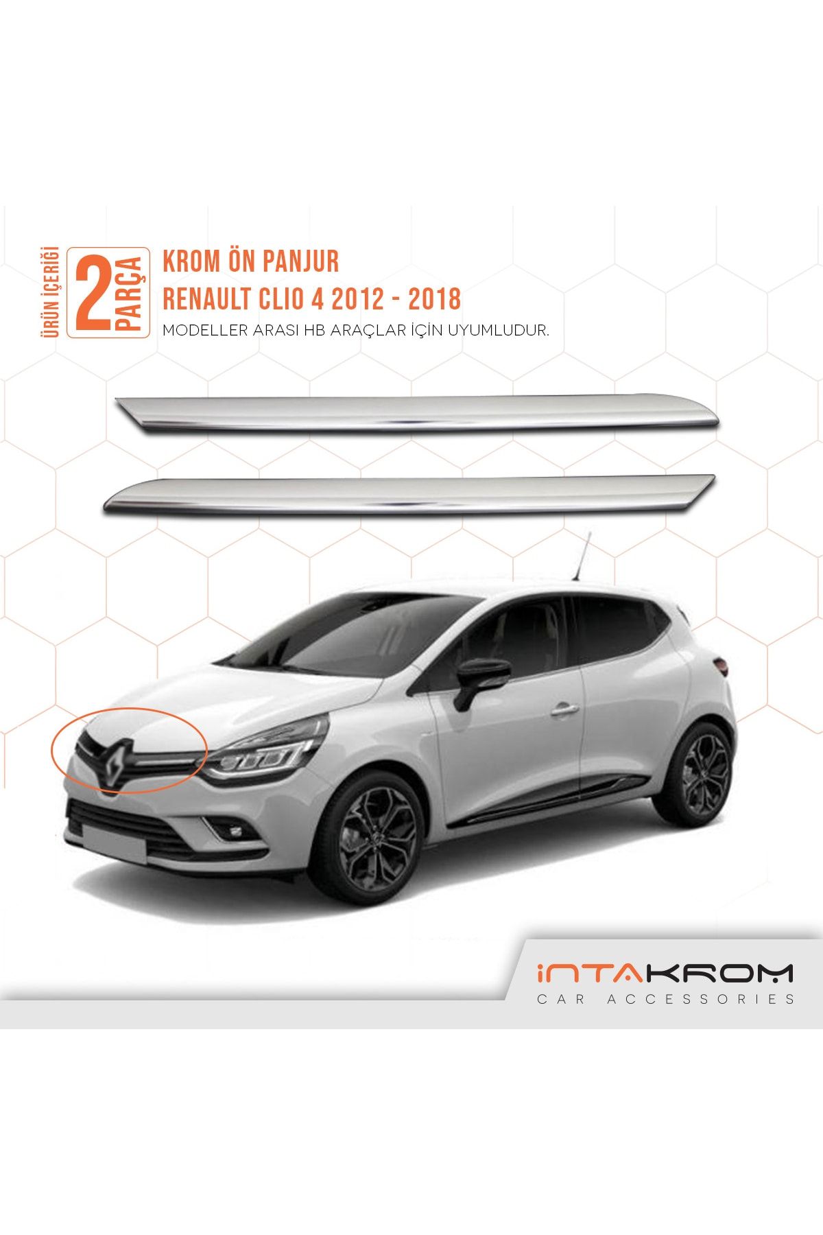 İntachrom Renault Clio 4 Krom Ön Panjur 2 Parça - 2012-2018