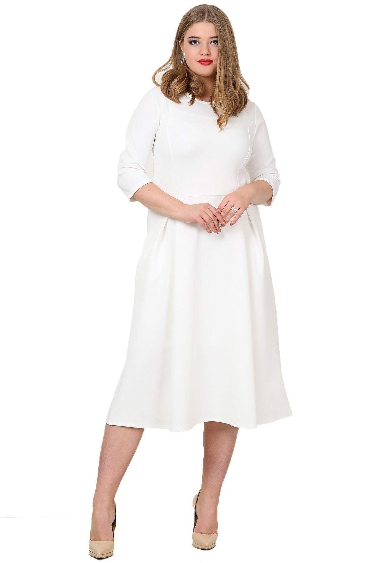Angelino Kadın Beyaz Cepli Elbise KL778