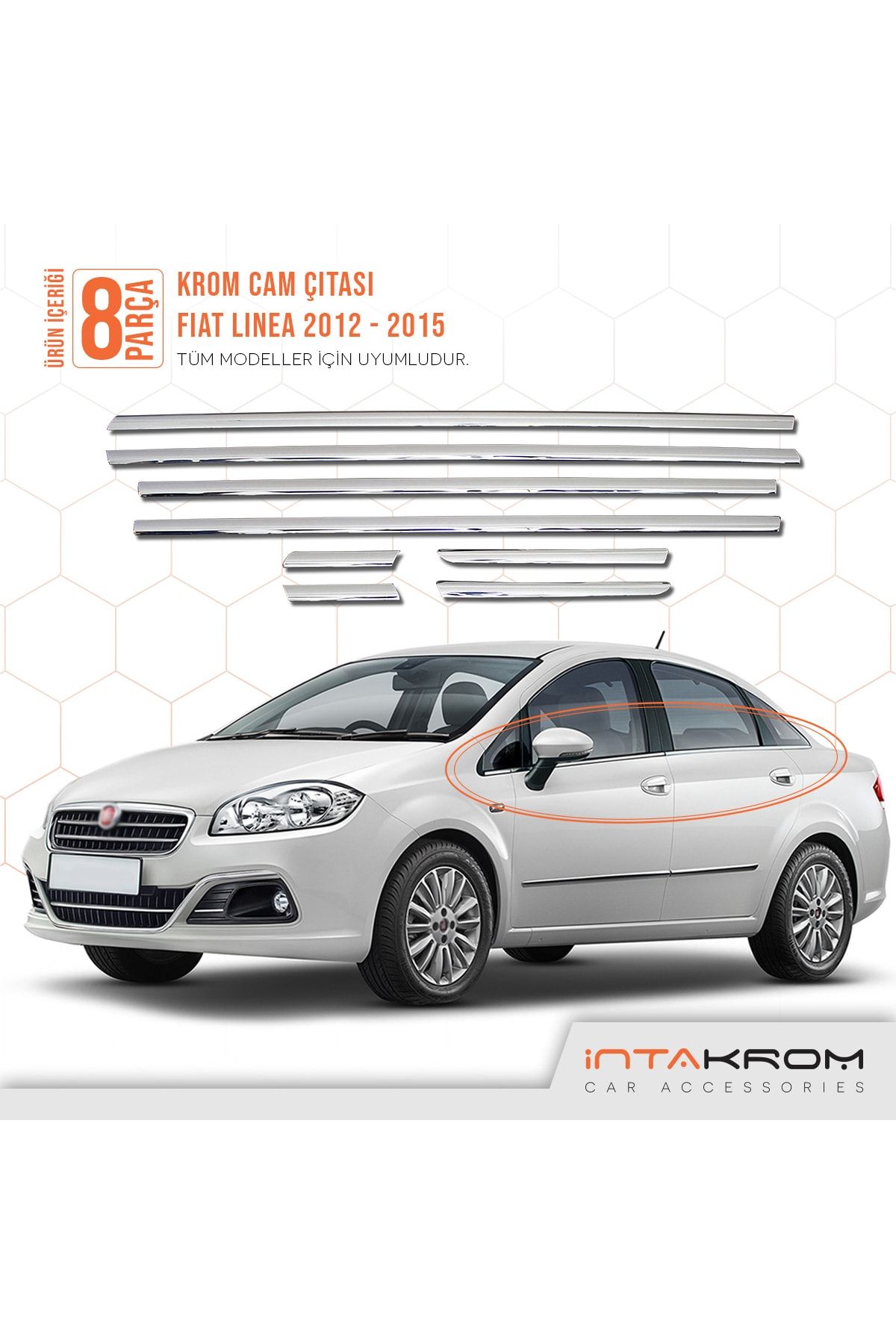 İntachrom Fiat Linea Krom Cam Çıtası 8 Parça 2012-2015