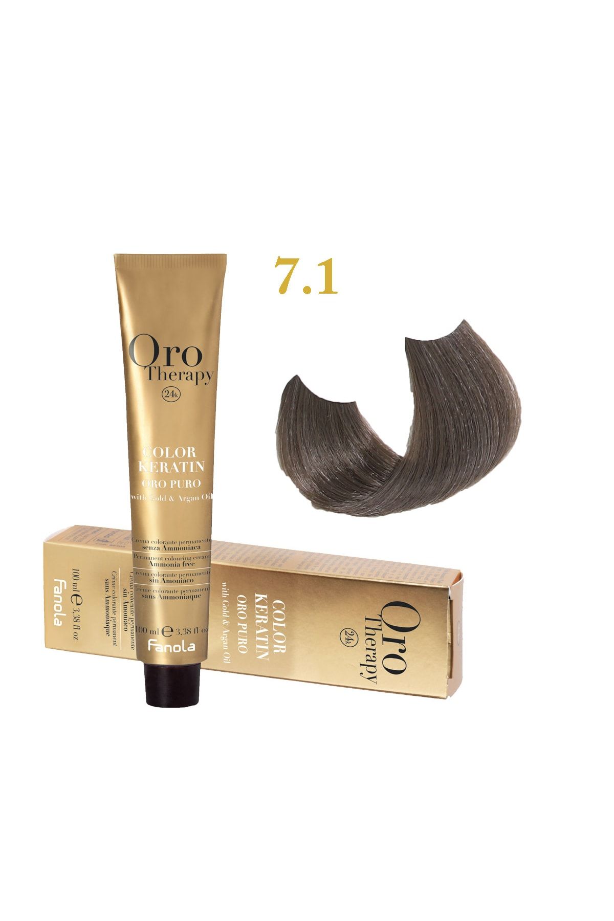 Fanola Oro Therapy 24k Color Keratin With Gold & Argan Oil 100ml (ammonia Free) 7.1 Blonde Ash