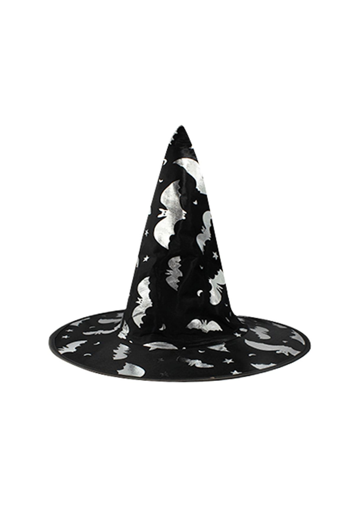 Big Party Cadı Şapkası Kadife Gümüş Yarasa Baskılı Siyah