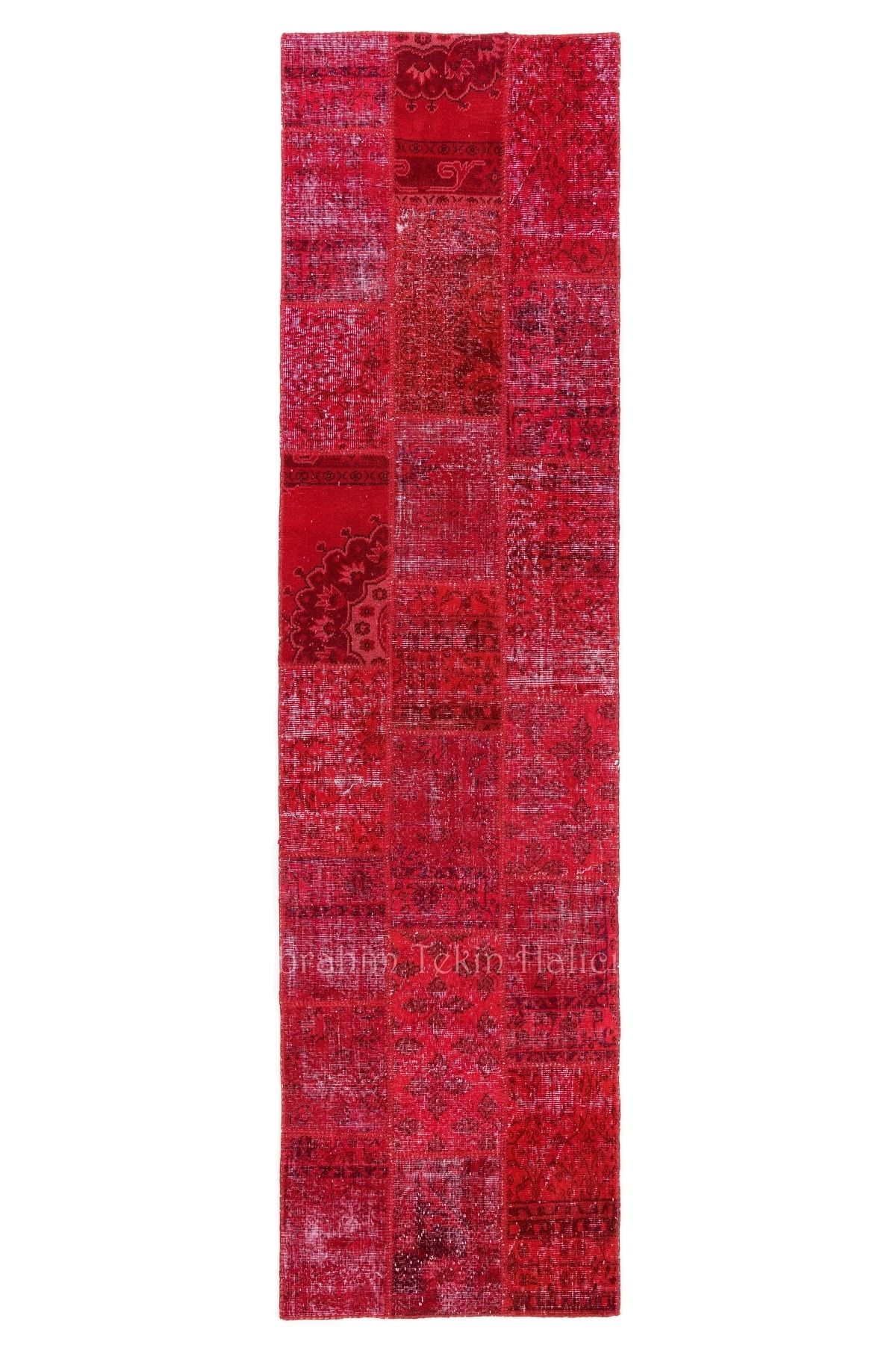 Tekin (90 X 350 CM) Kırmızı Patchwork Yolluk Halı, Anadolu Halısı, Dokuma Yolluk