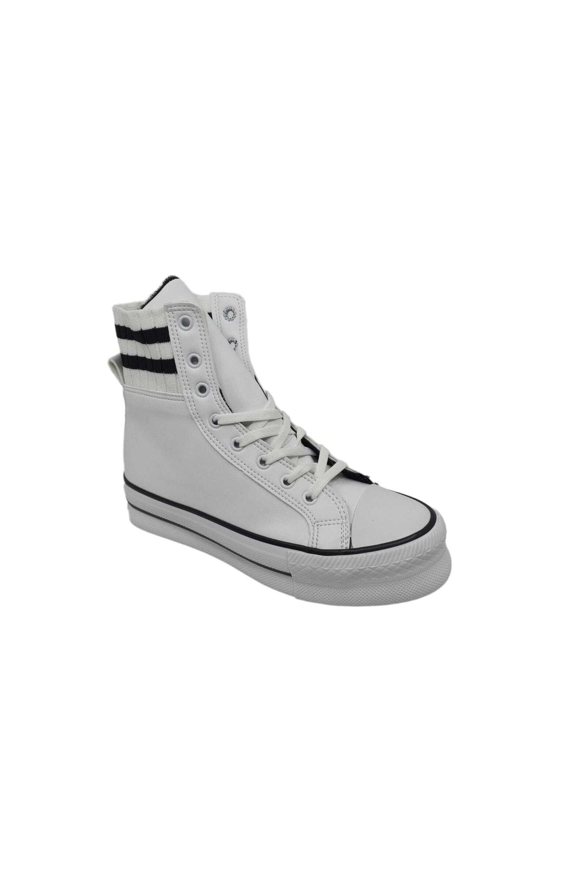 Zerhan 455 Beyaz Kalın Taban Bileği Çoraplı Bağcıklı Spor Ayakkabı Bot