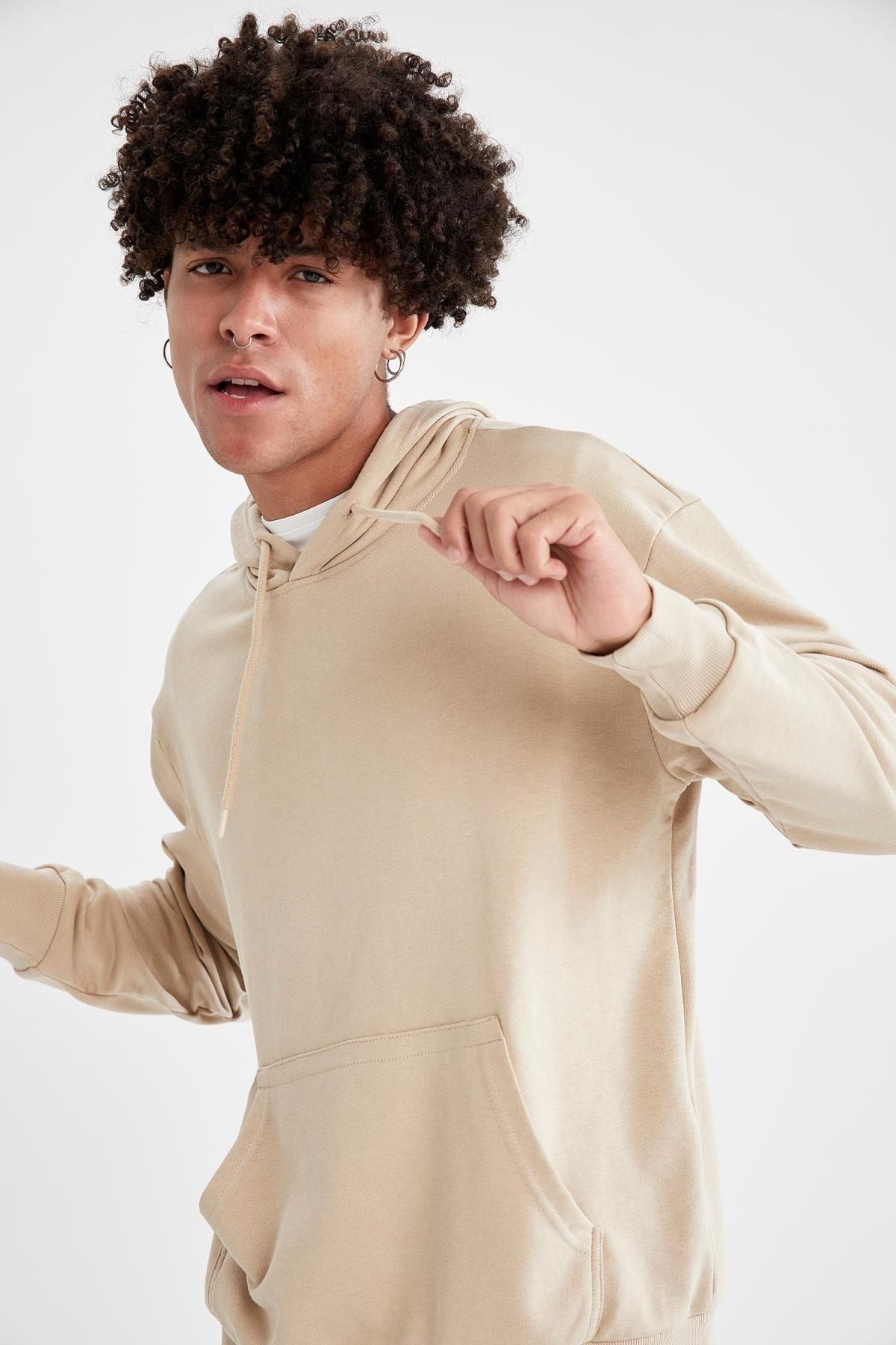 Defacto Oversize Fit Kapüşonlu Basic Pamuklu İçi Yumuşak Tüylü Sweatshirt