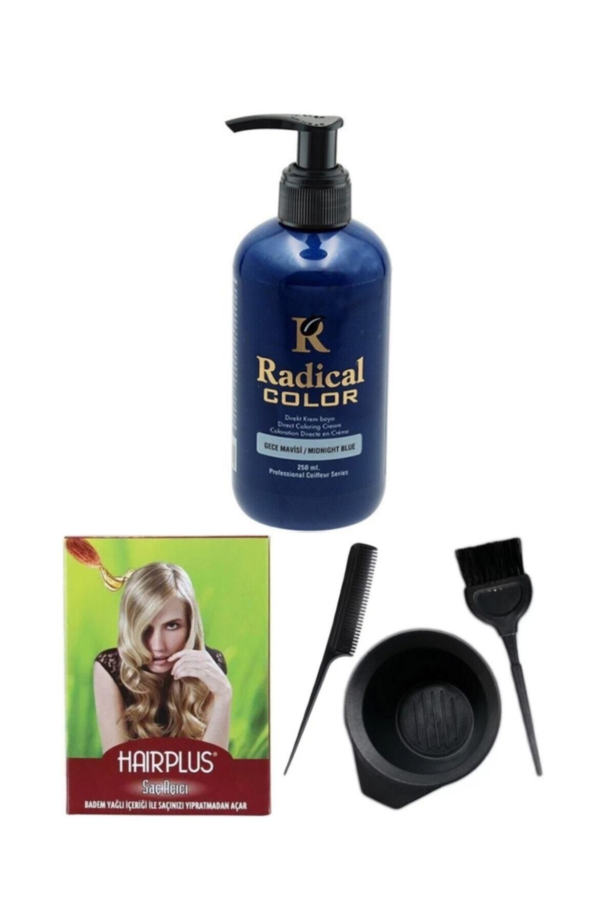Radical Saç Boyası Gece Mavisi 250ml, Saç Açıcı Ve Saç Boya Kabı Seti
