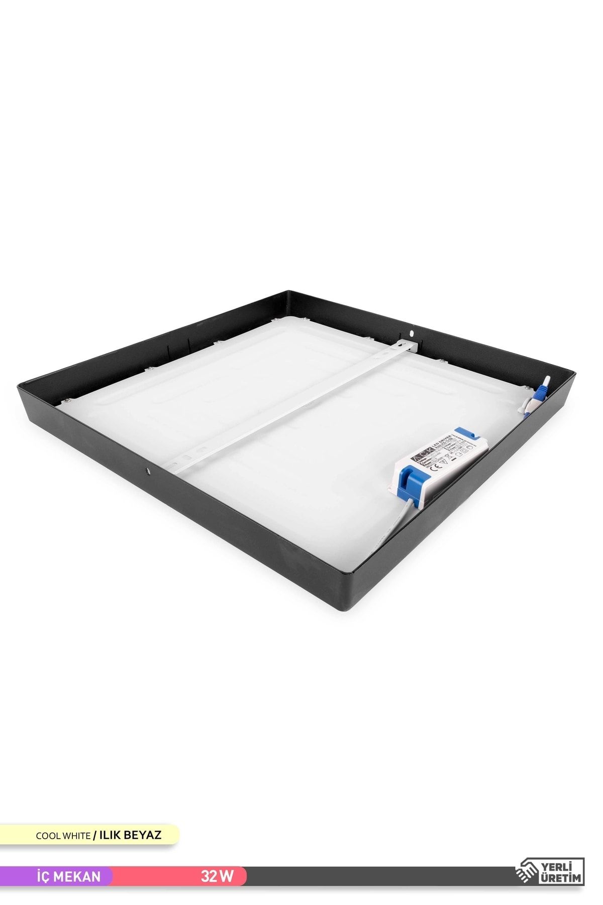 Ack 32W Siyah Sıva Üstü Kare Led Panel Armatür - 6500K Beyaz Işık