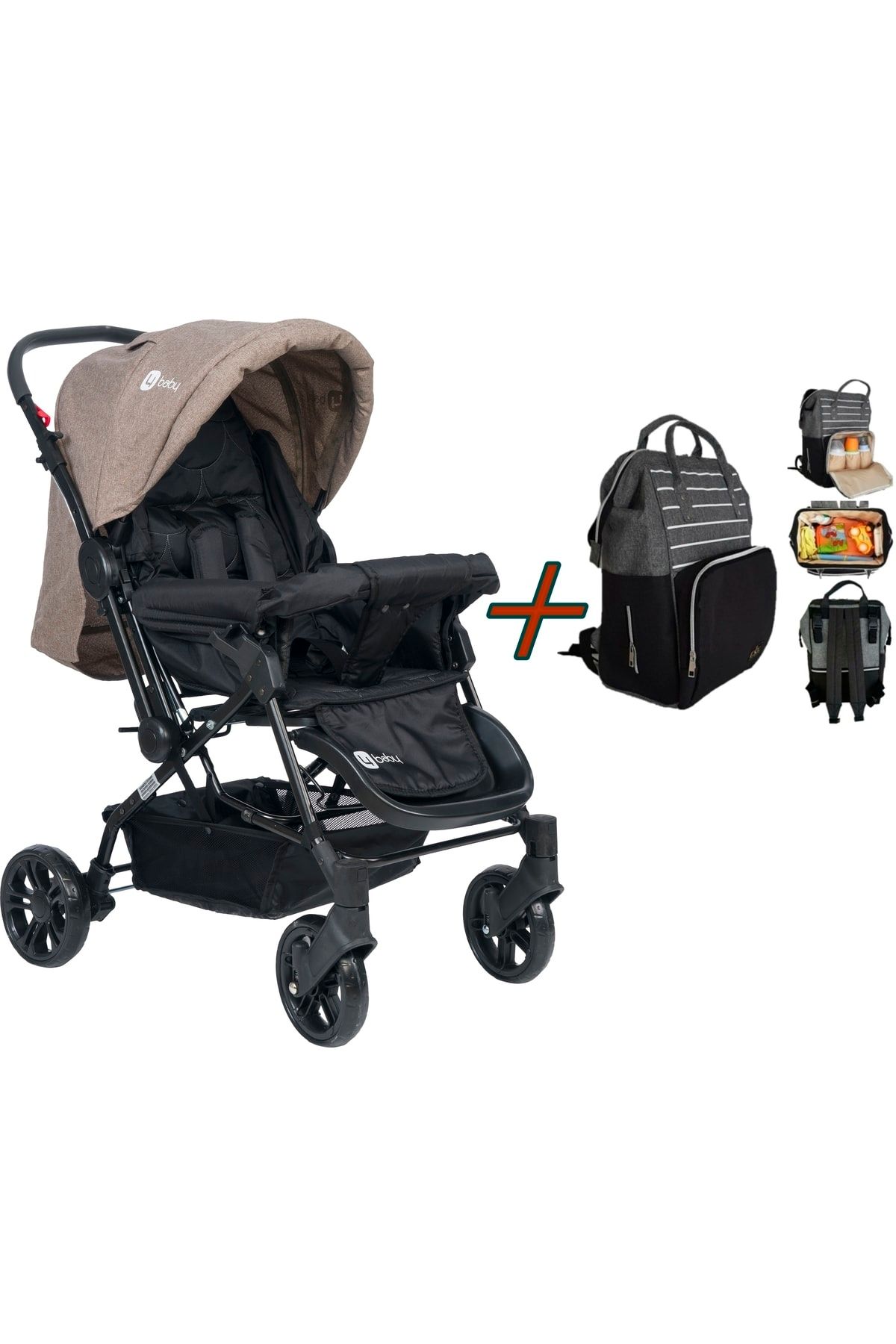USF Çift Yönlü   Bebek Arabası Kahve + Bebek Bakım Çantası