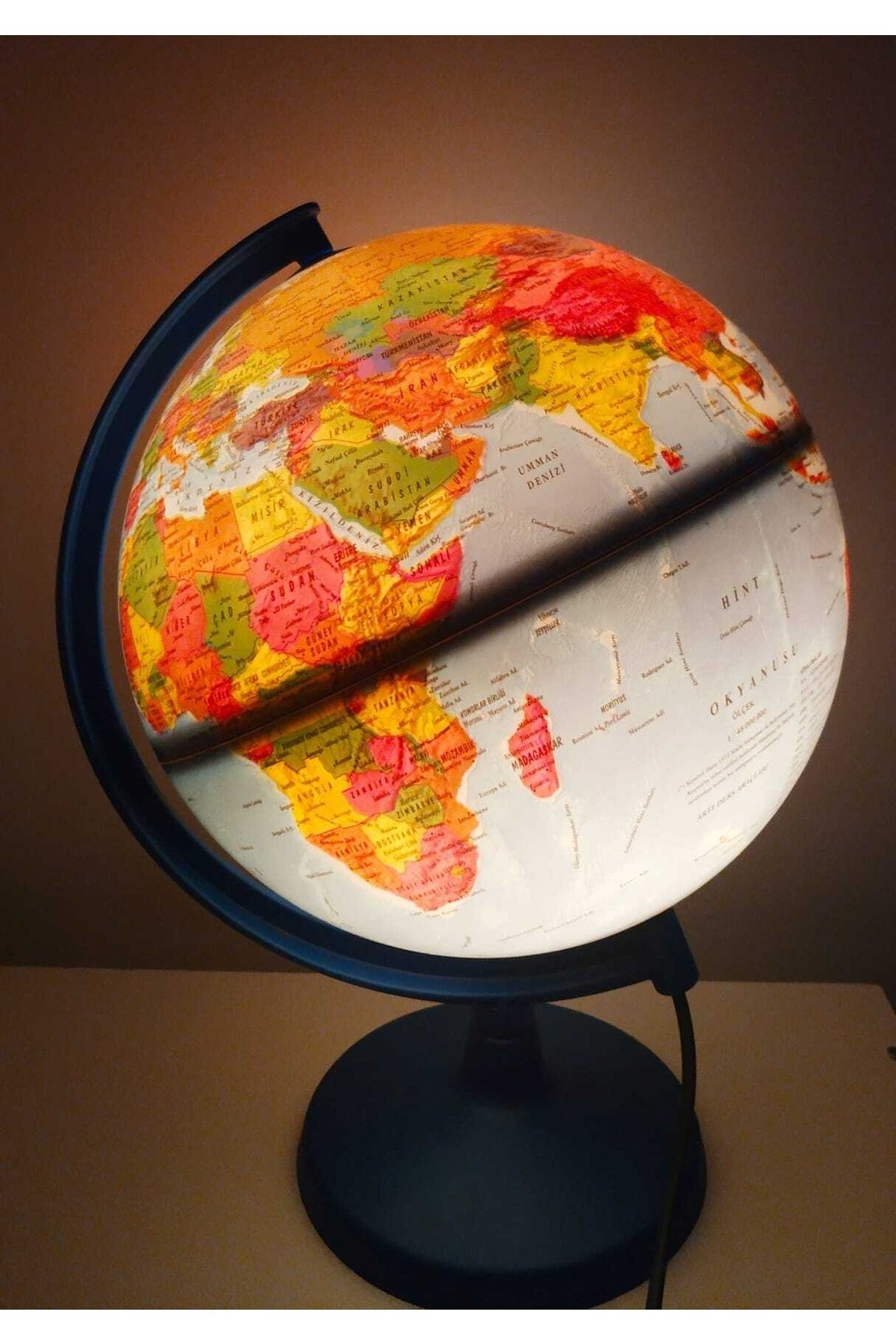 LRS STORE Işıklı Hem Siyasi Hem Fiziki Dünya Küresi Dekoratif Harita Dünya Atlası Küre 30 Cm