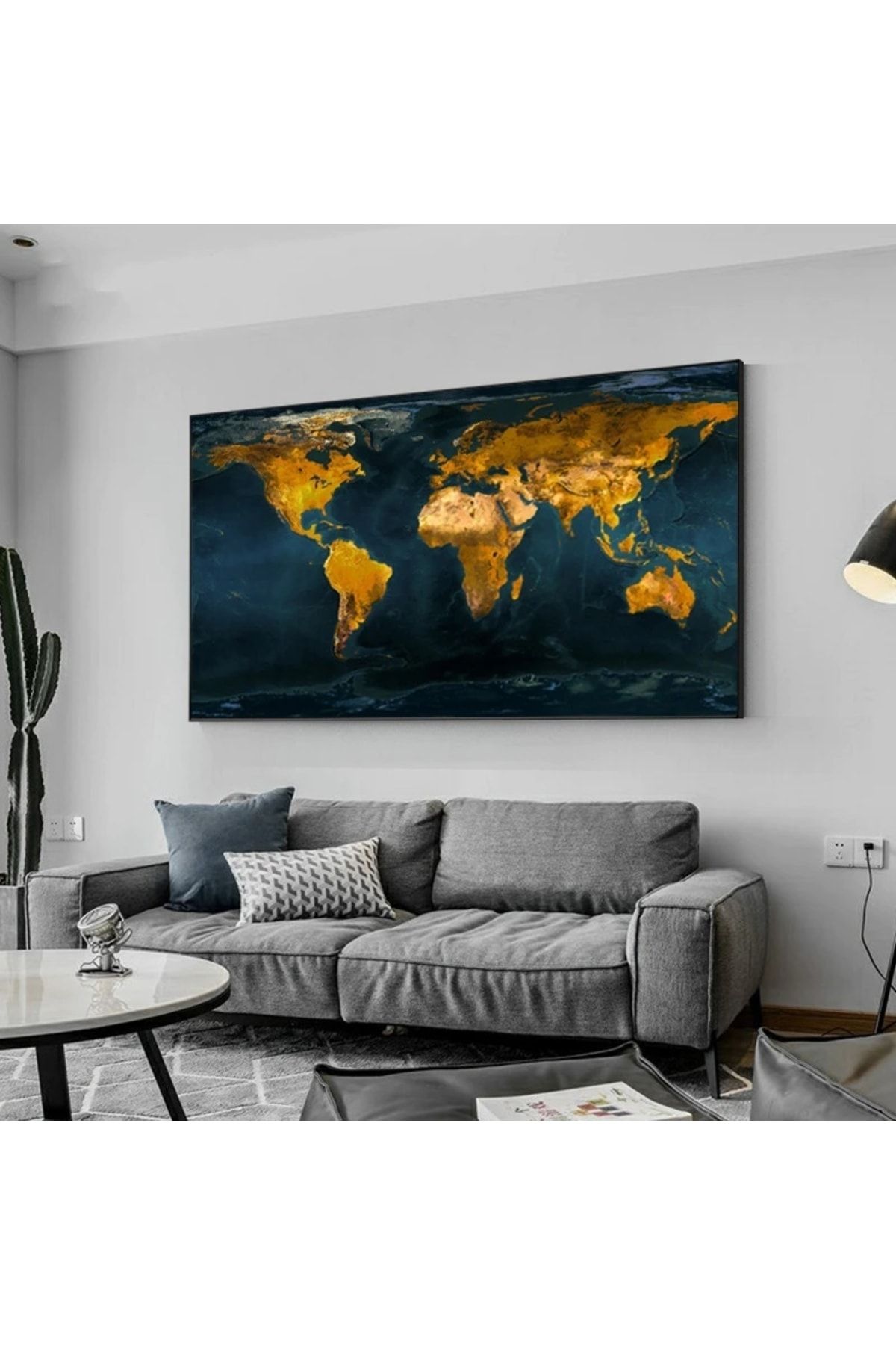 Piri Kanvas Tablo Salonunuz Için Gold Dünya Haritası Kanvas Tablo
