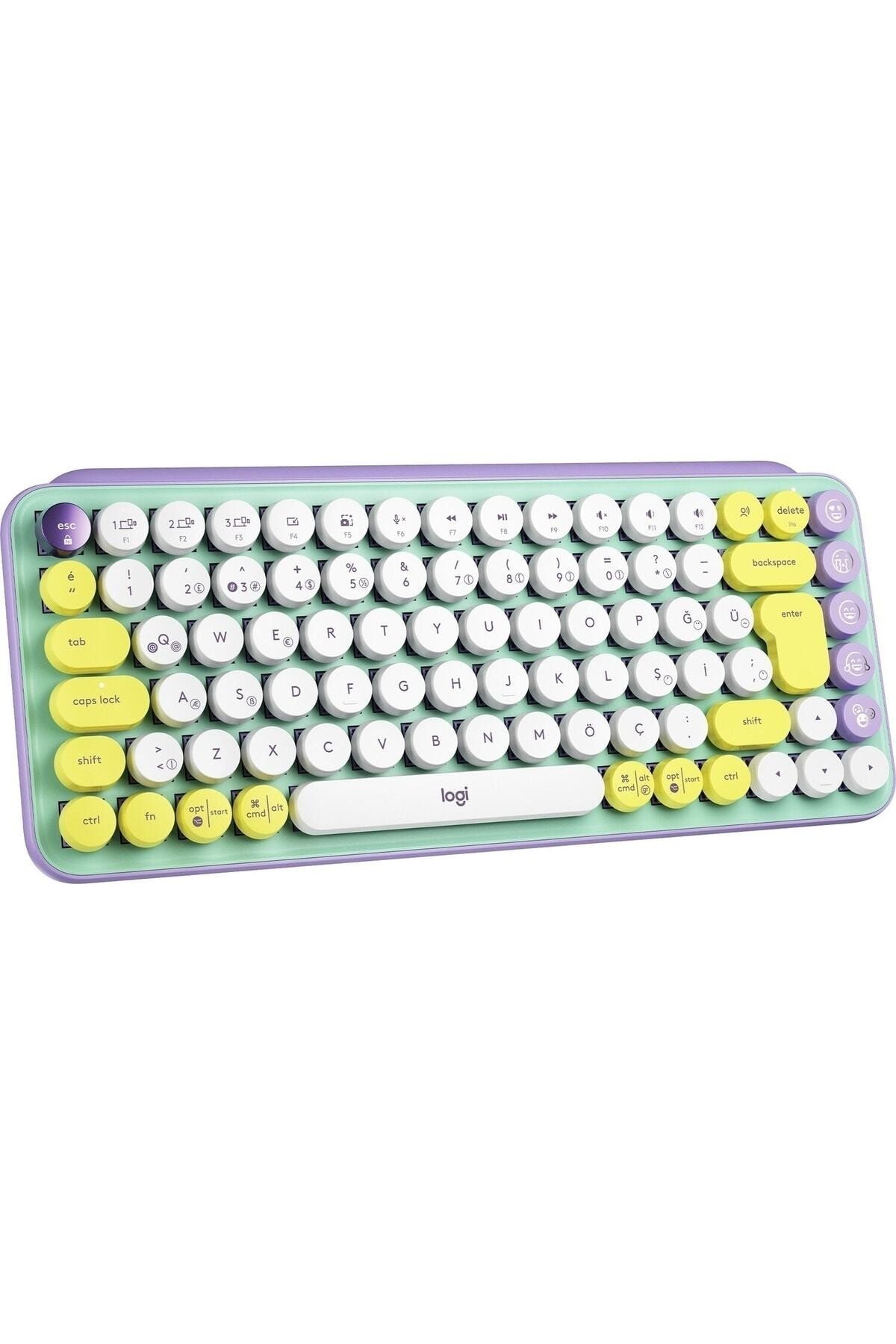 logitech Pop Keys Daydream Özelleştirilebilir Emoji Tuşlu Mekanik Kablosuz Klavye - Sarı&lila