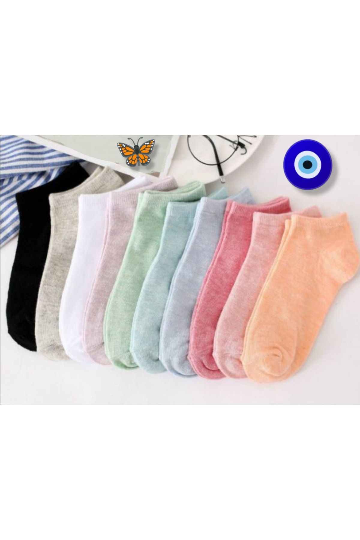 WORTHY SOCKS 10'lu Koton Ekonomik Karışık Renk Kadın Patik Çorap