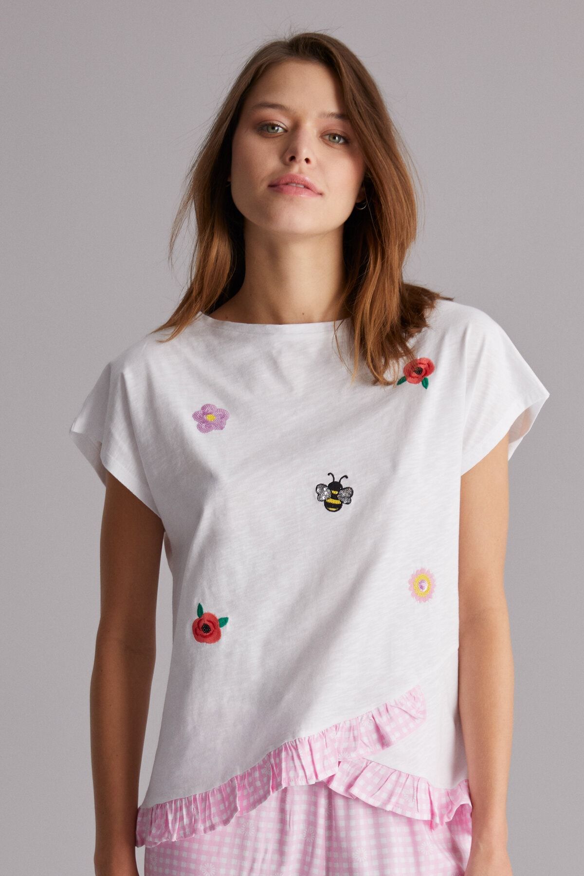 Penti Kırık Beyaz Gingham Daisy T-shirt