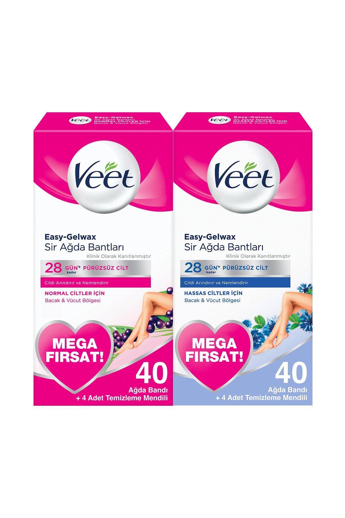 Veet Ağda Bandı Bacak & Vücut Bölgesi- Hassas Ciltler 40 Adet Normal Ciltler 40 Adet Mega Fırsat