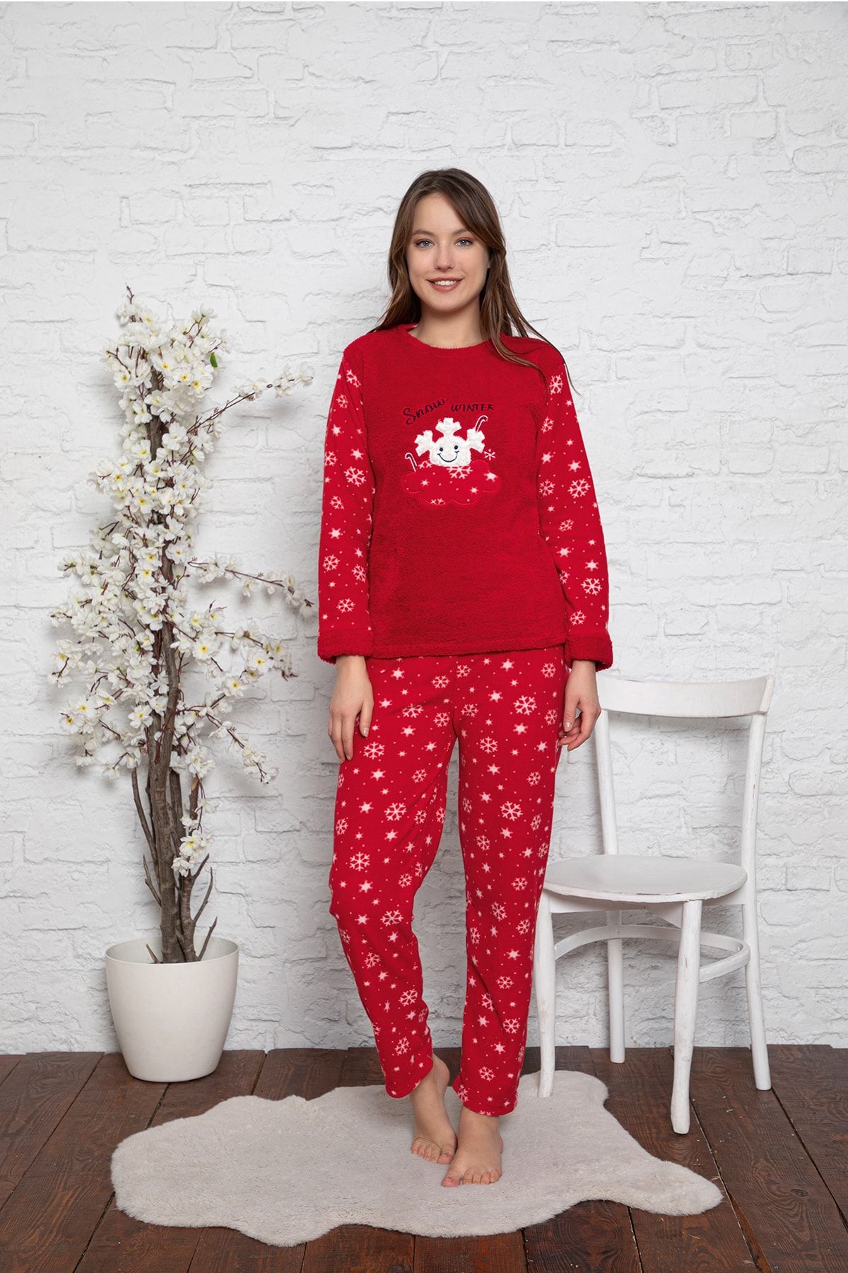 TAMPAP Kadın Polar Peluşlu Pijama Takımı Welsoft Takım 1467
