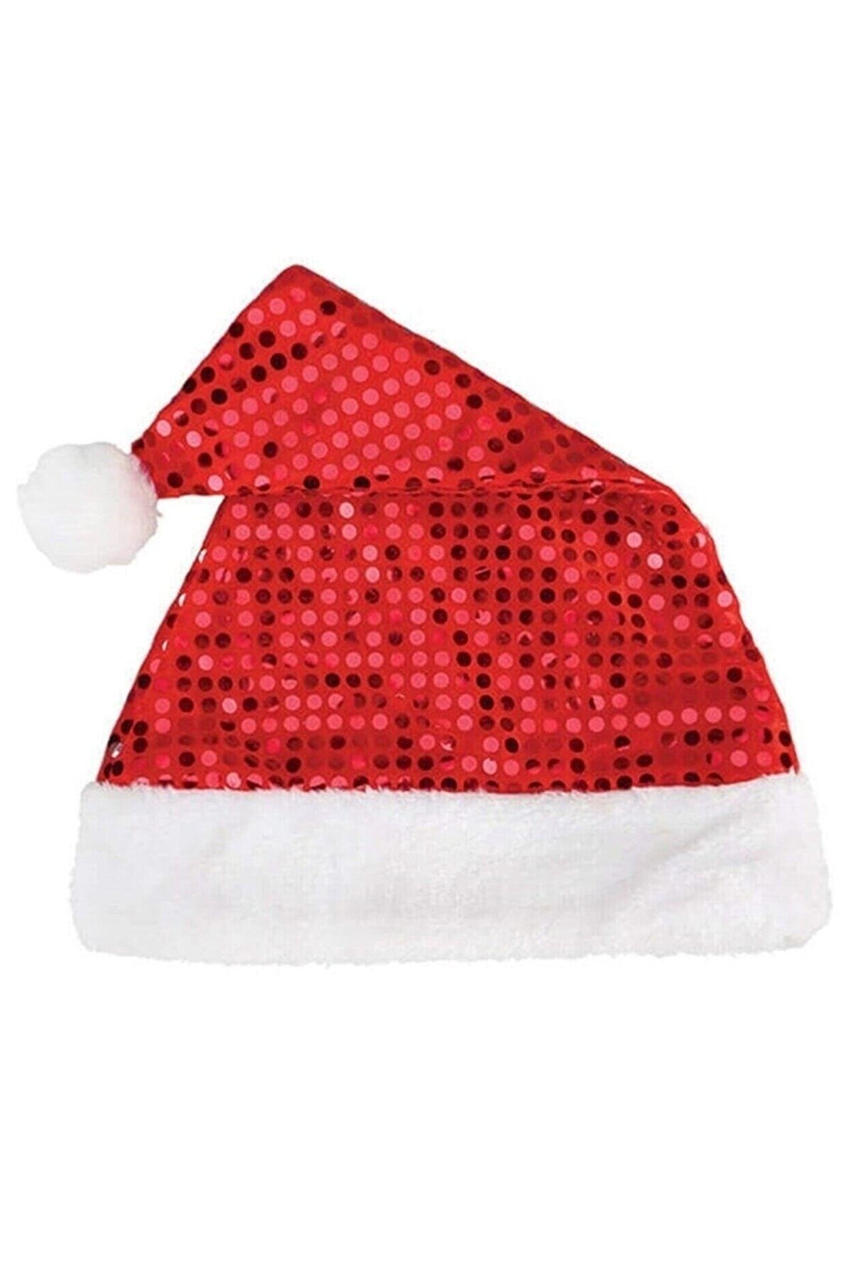 Parti Dolabı 1 Adet Yılbaşı Noel Baba Şapka Noel Anne Pullu Payet Parlak Kırmızı Noel Şapka 36x31 cm