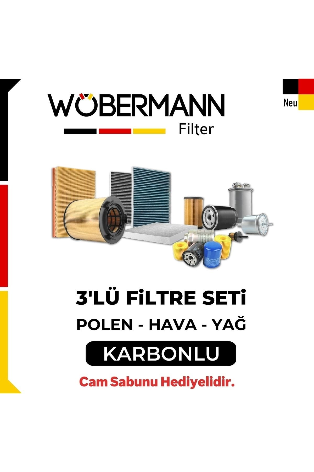 Wöbermann Ford Courier 1.5 1.6 Tdcı Filtre Bakım Seti 2014-2018 3lü Karbonlu