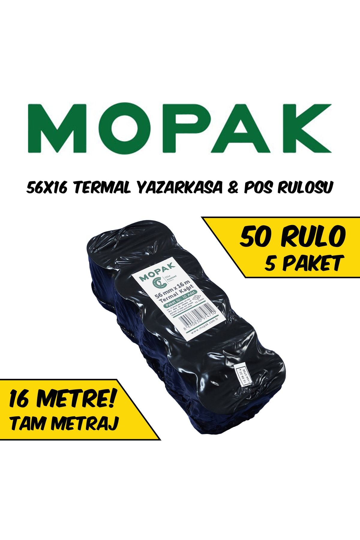 Mopak 56x16 Termal Pos & Yazarkasa Kağıdı 5 Paket (50 Rulo)