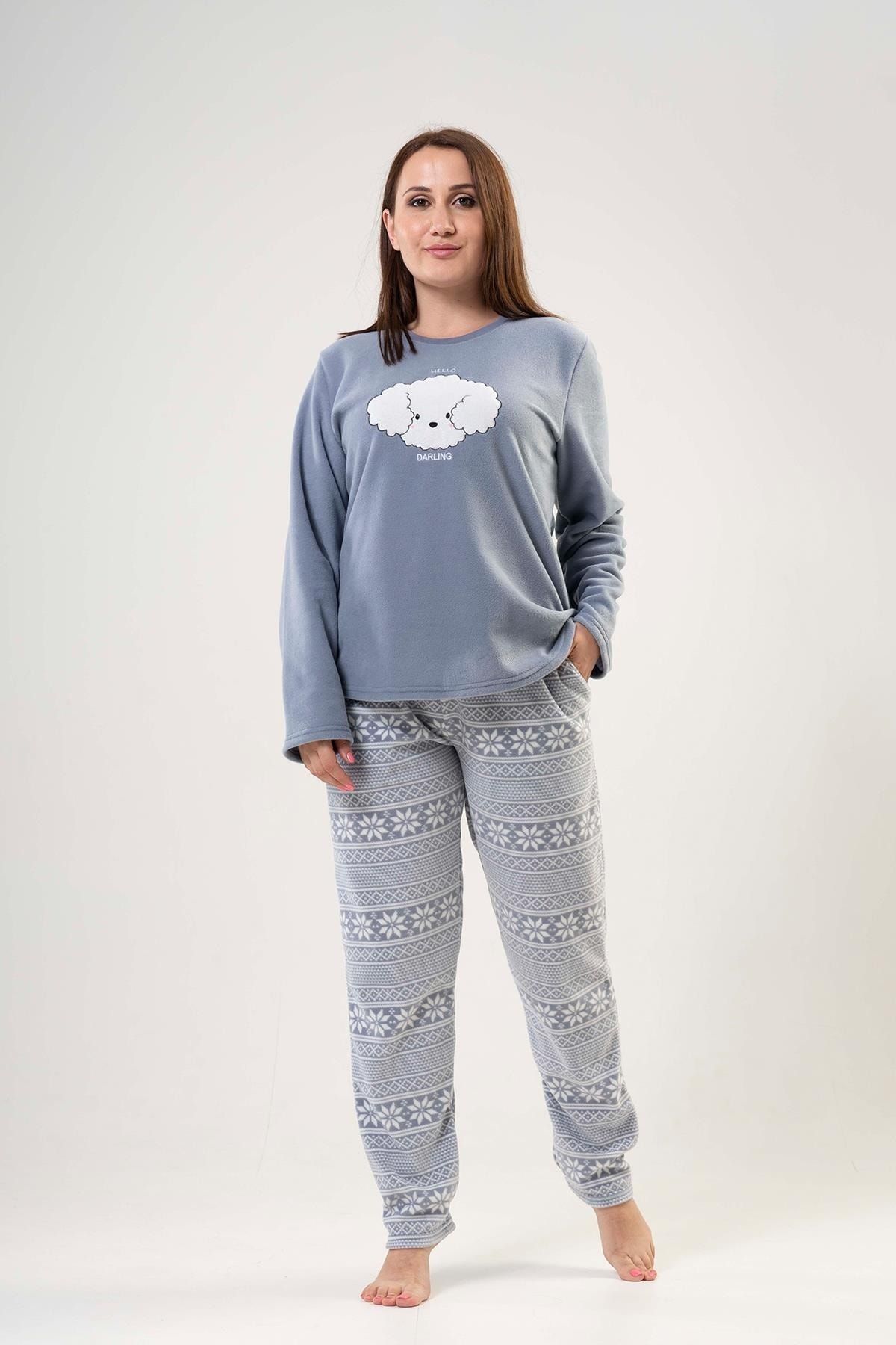 Vienetta Kadın Büyük Beden Gri Polar Pijama Takımı 203064-3972