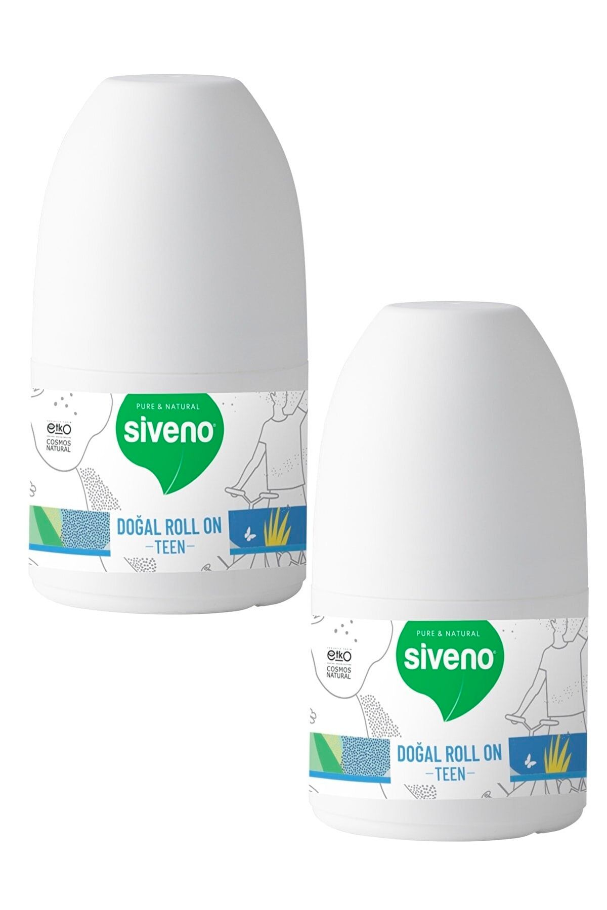 Siveno %100 Doğal Roll-On Teen Blue Erkek Deodorant Ter Kokusu Önleyici Bitkisel Lekesiz 50 ml X 2 Adet