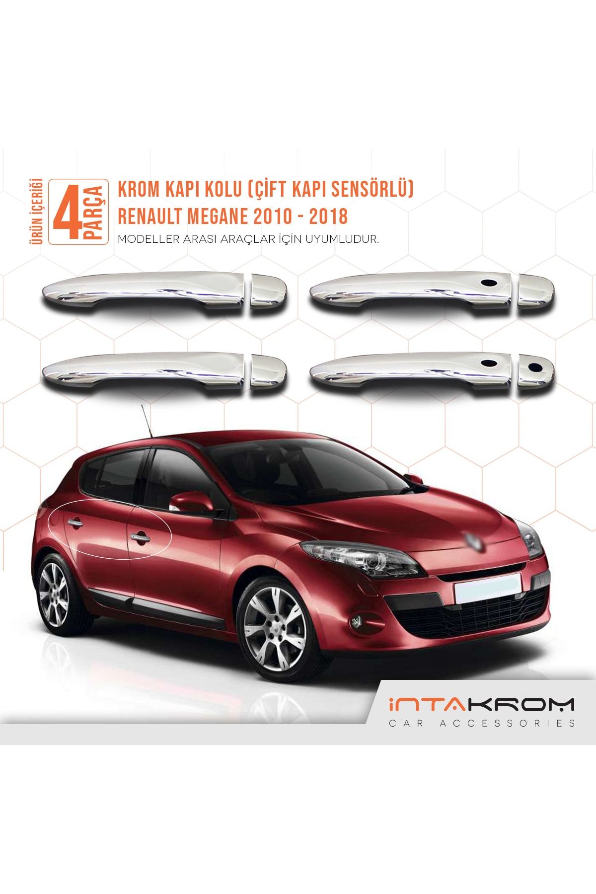 İntachrom Renault Megane 3 Krom Kapı Kolu 2010-2018 - Çift Kapı Sensörlü