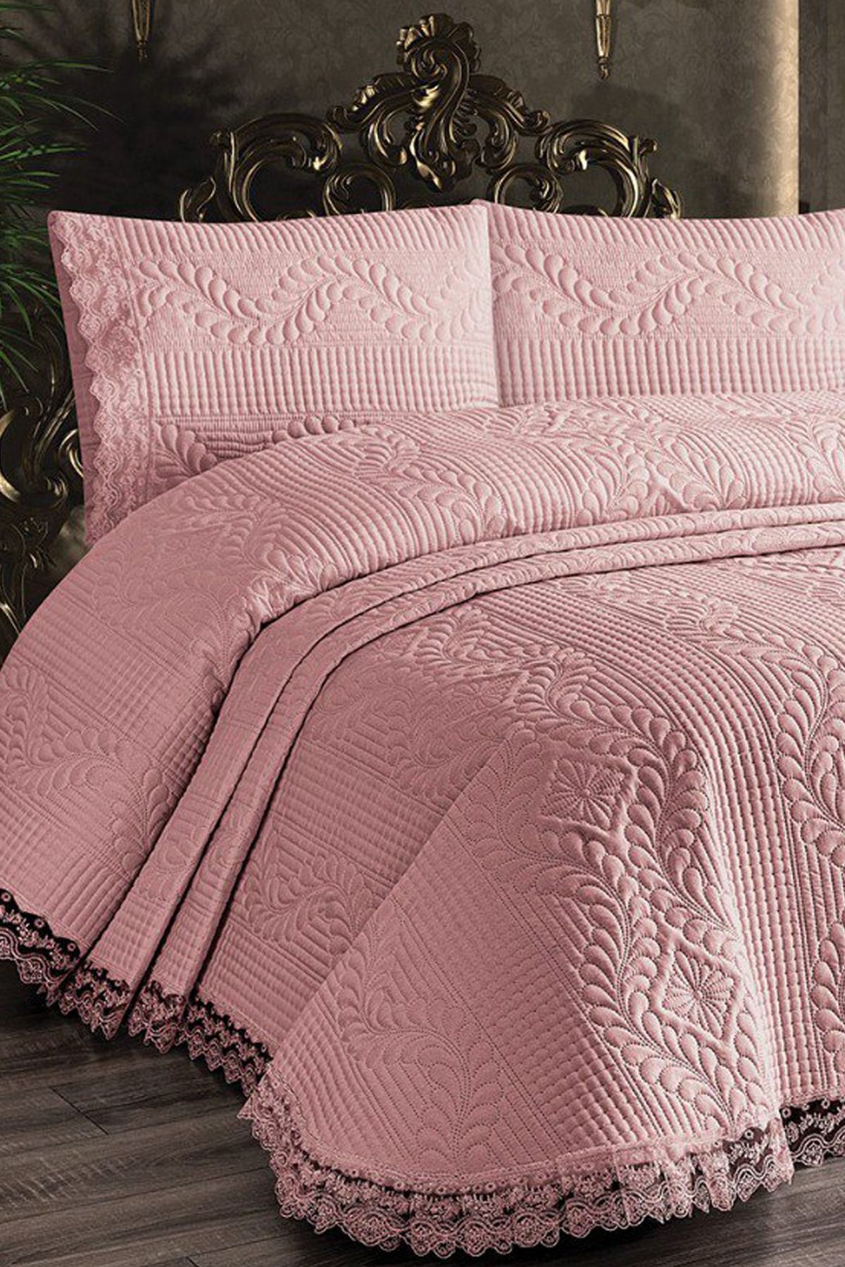 Çt Çeyizci Tekstil Bade Çift Kişilik Yatak Örtüsü, Yatak Takımı - Pudra (BEDDİNG SET)